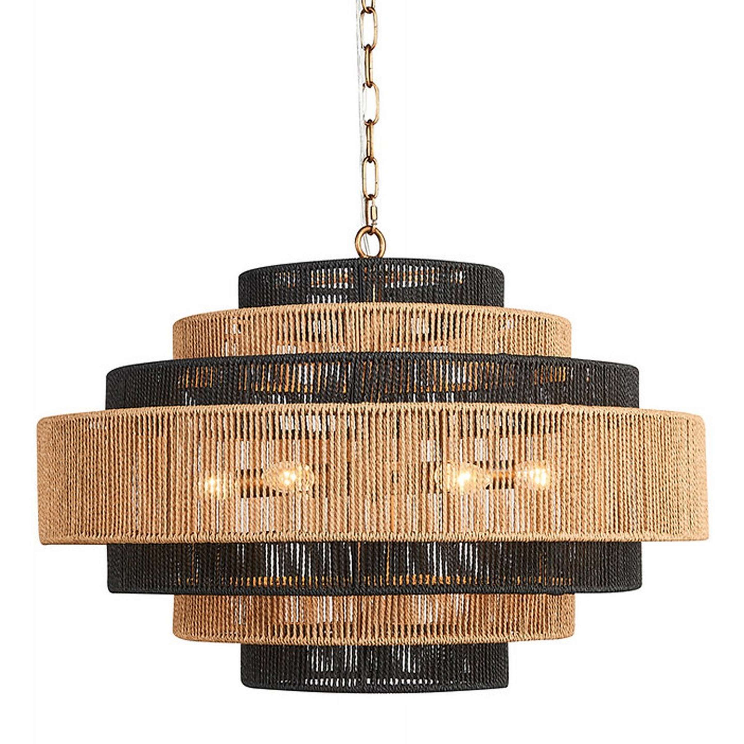 A Rhodes Rattan Chandelier with Aged Gold / Natural Rattan / Black Rattan color