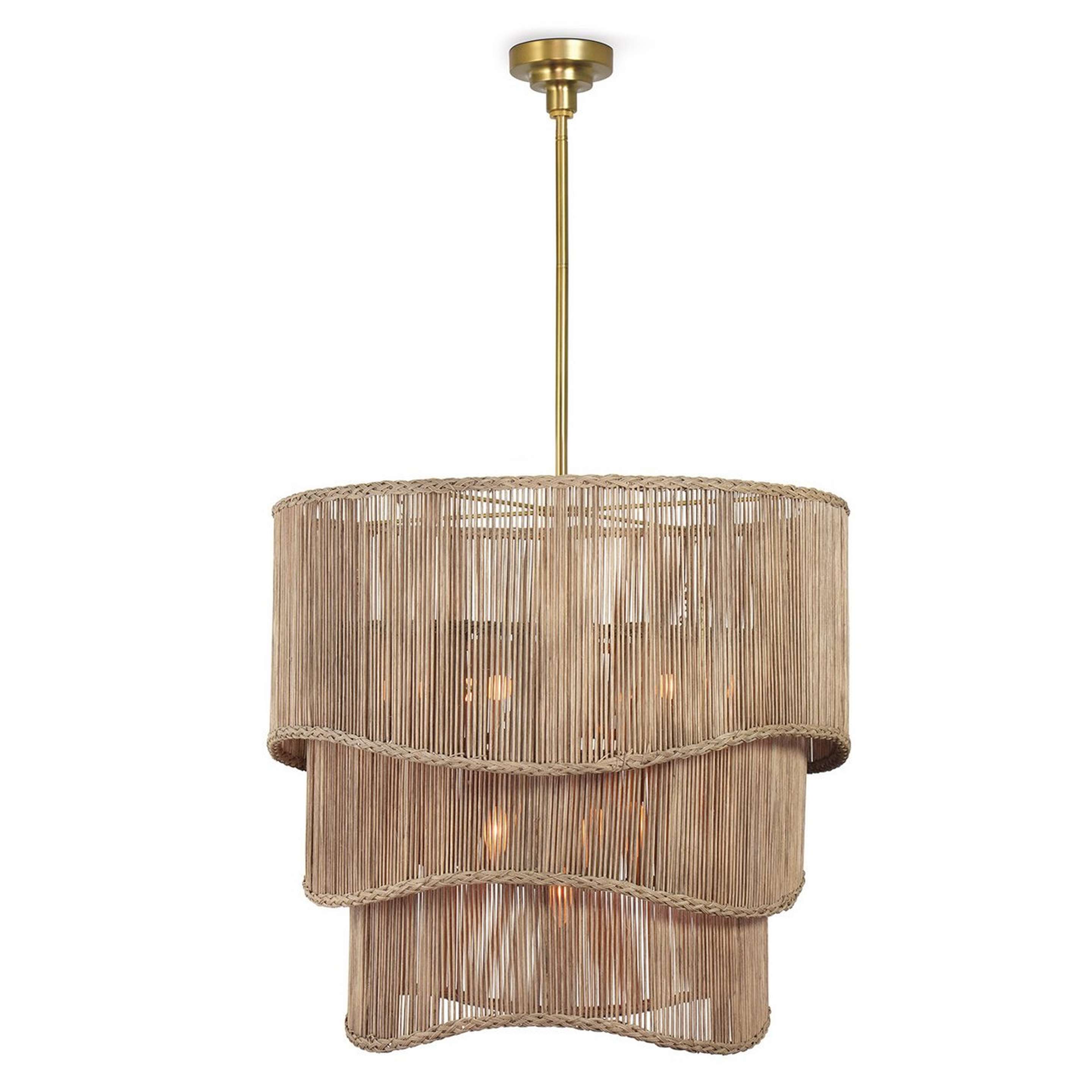 A Leilani Chandelier with Brass / Natural Rattan color