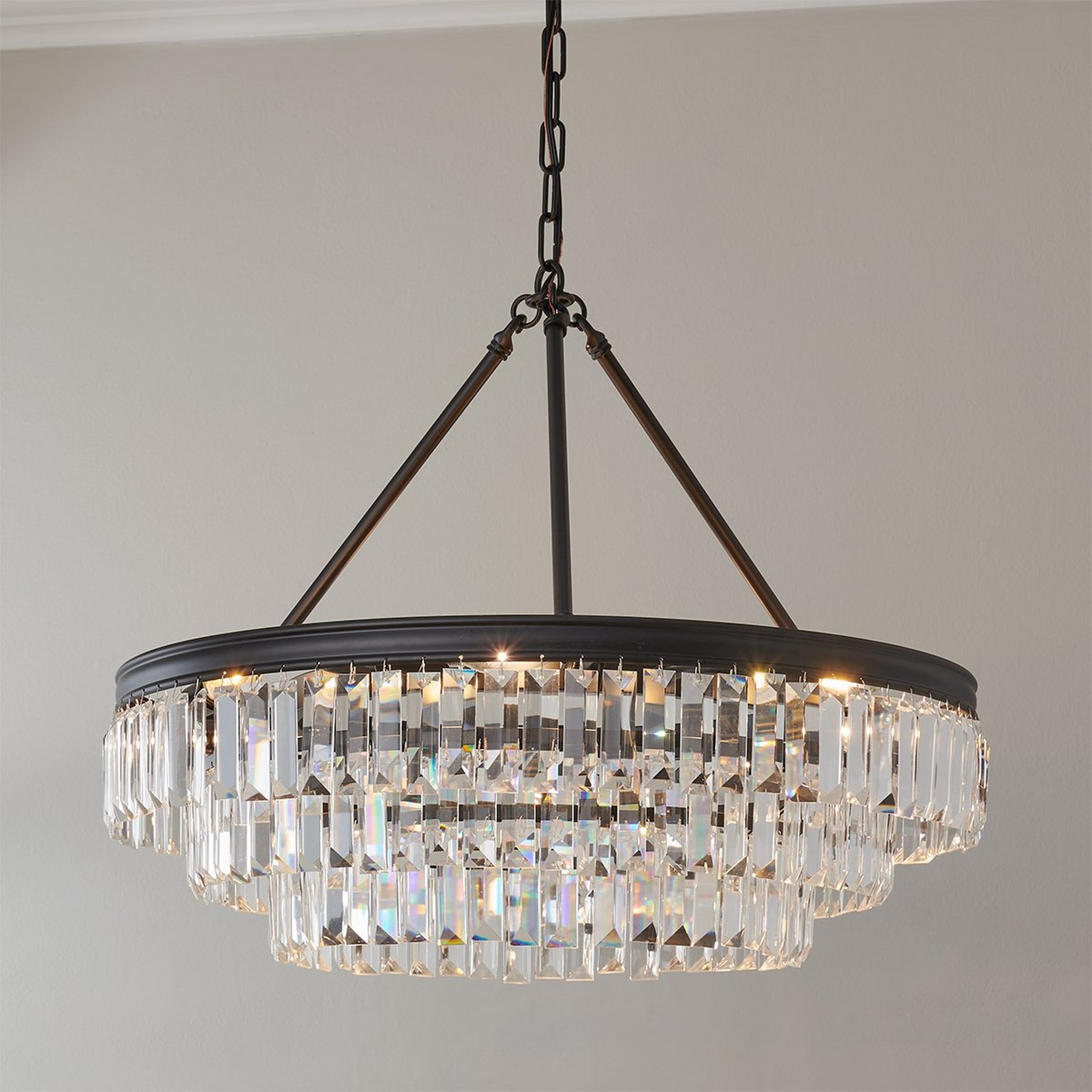 A Faceted Glass Layered Chandelier - 25" with Matte Black color