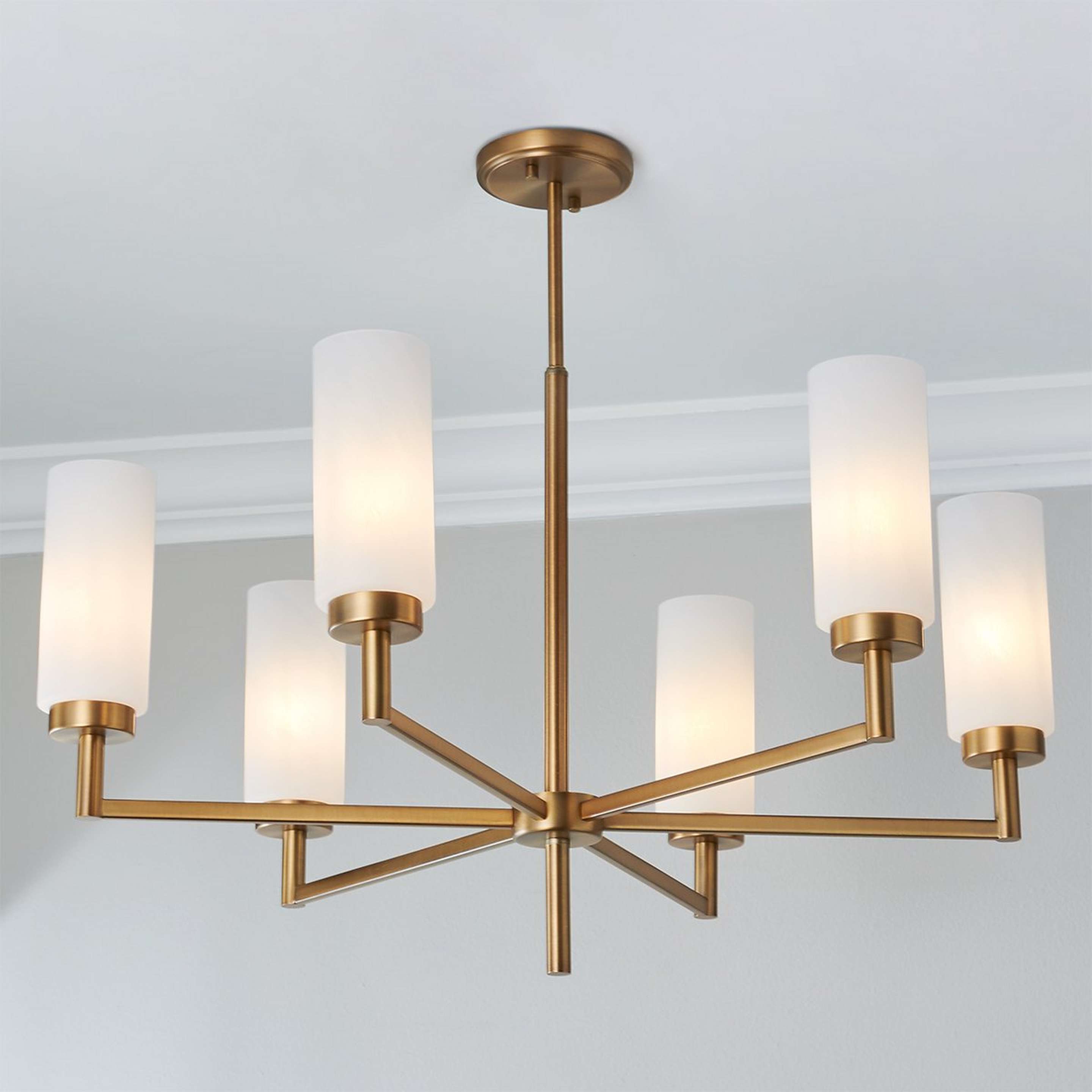 A Aeolian Chandelier - 6 Light with Aged Brass / Faux Alabaster Glass color