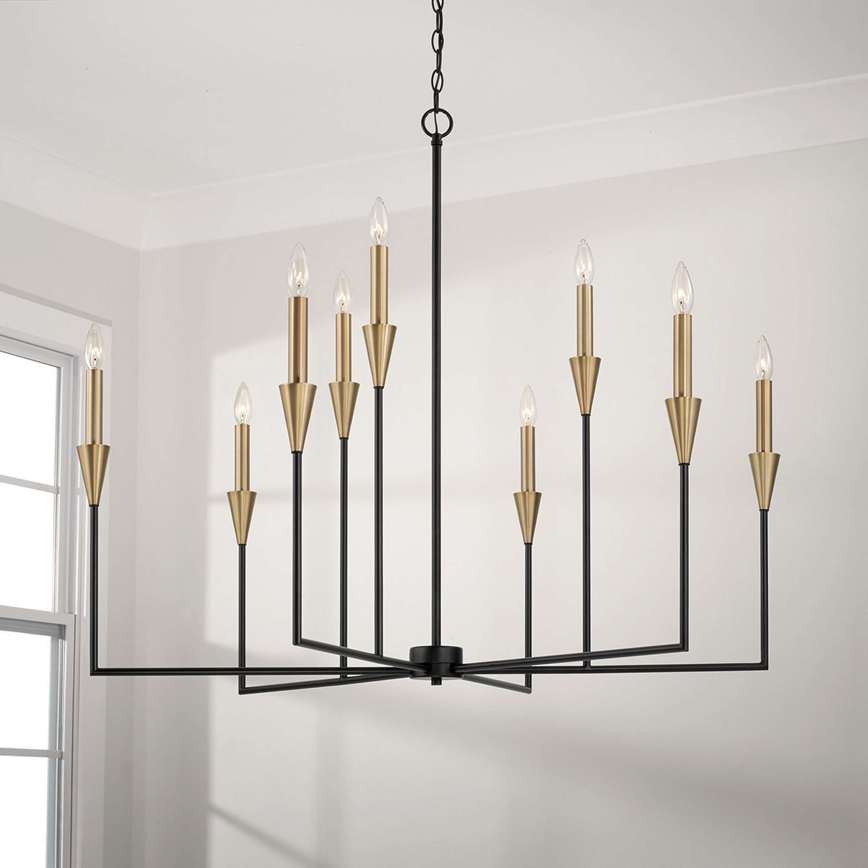 A Ylva Chandelier - Large with Matte Black / Aged Brass / White color