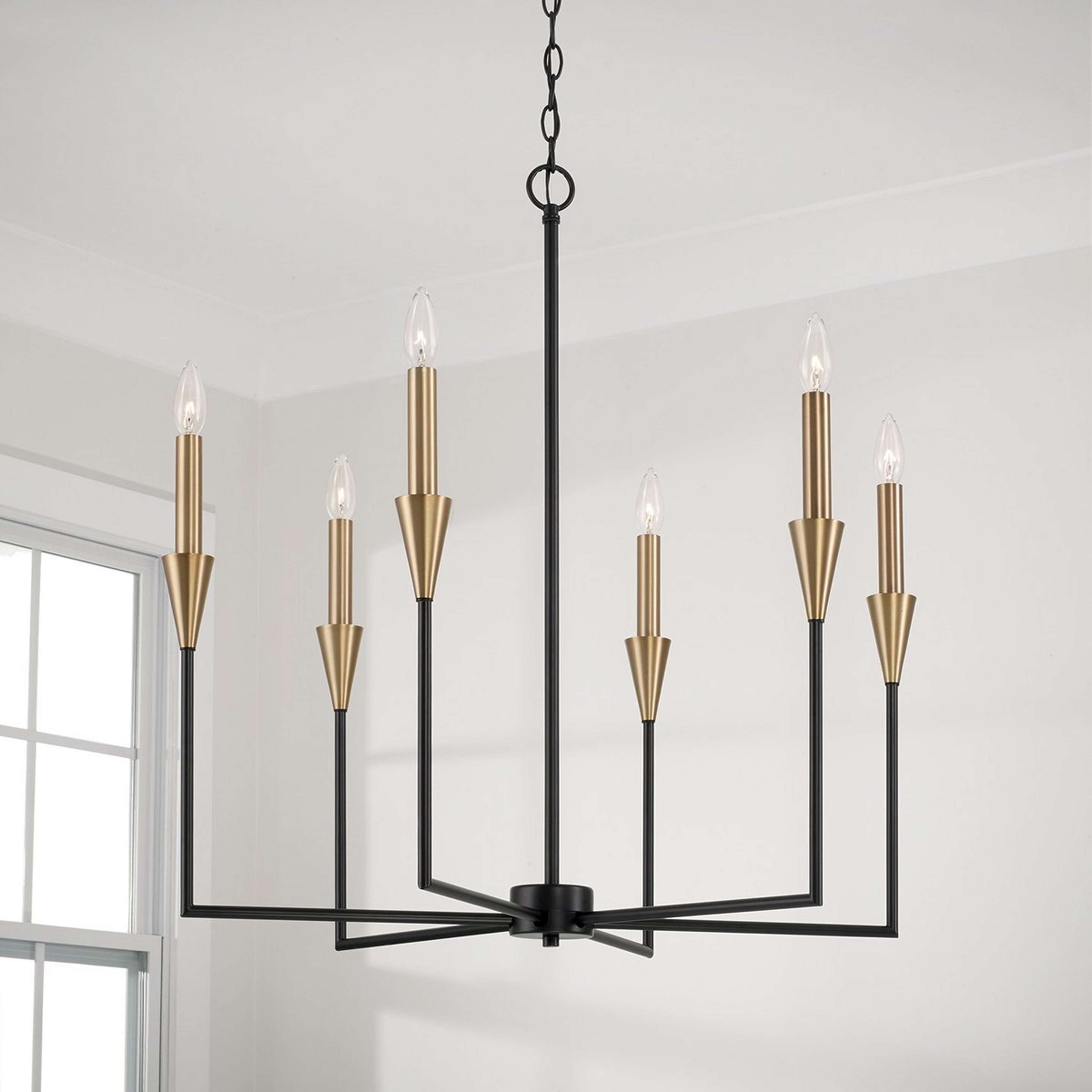 A Ylva Chandelier - Small with Matte Black / Aged Brass / White color