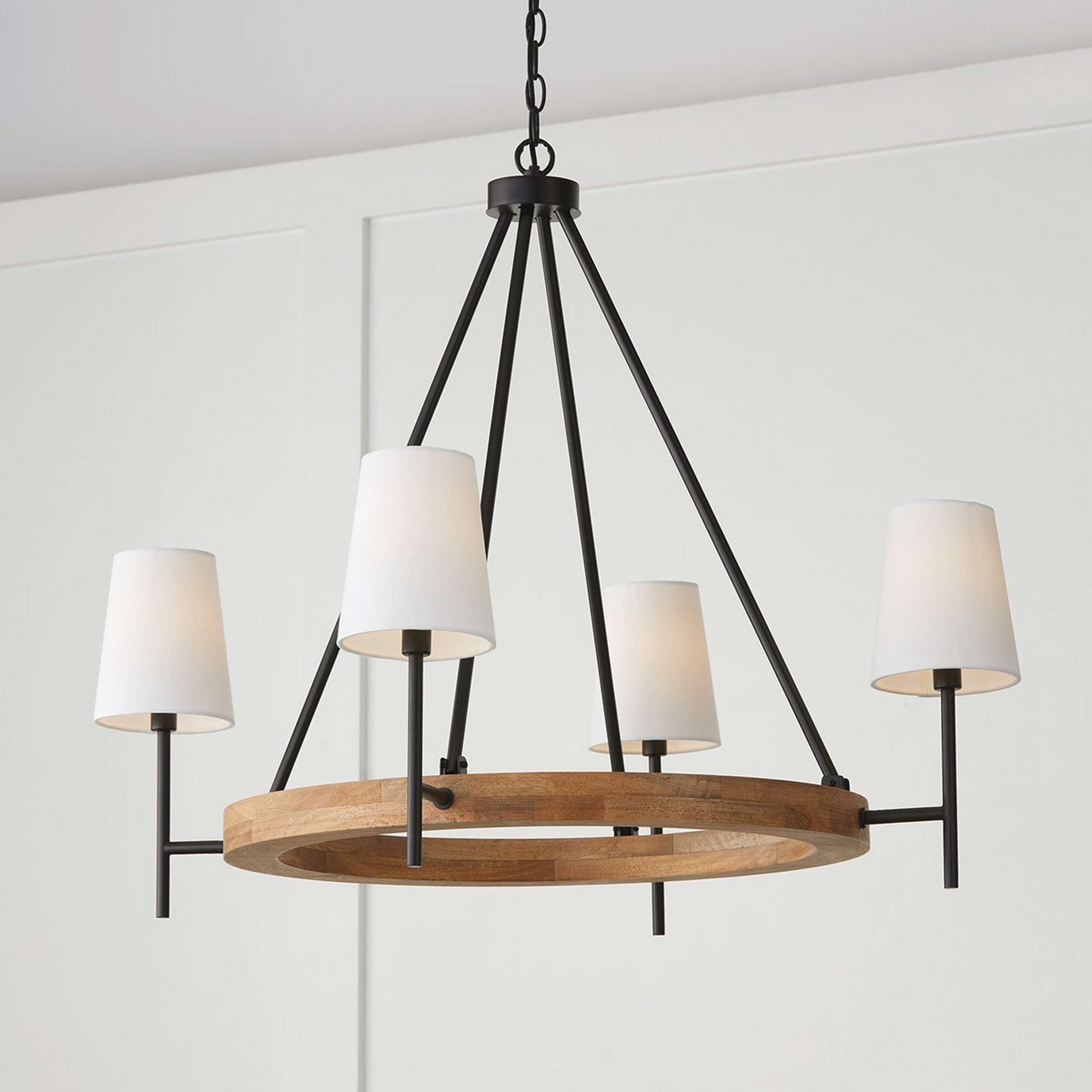 A Richardson Chandelier - 4 Light with Matte Black / Mango Wood / White color