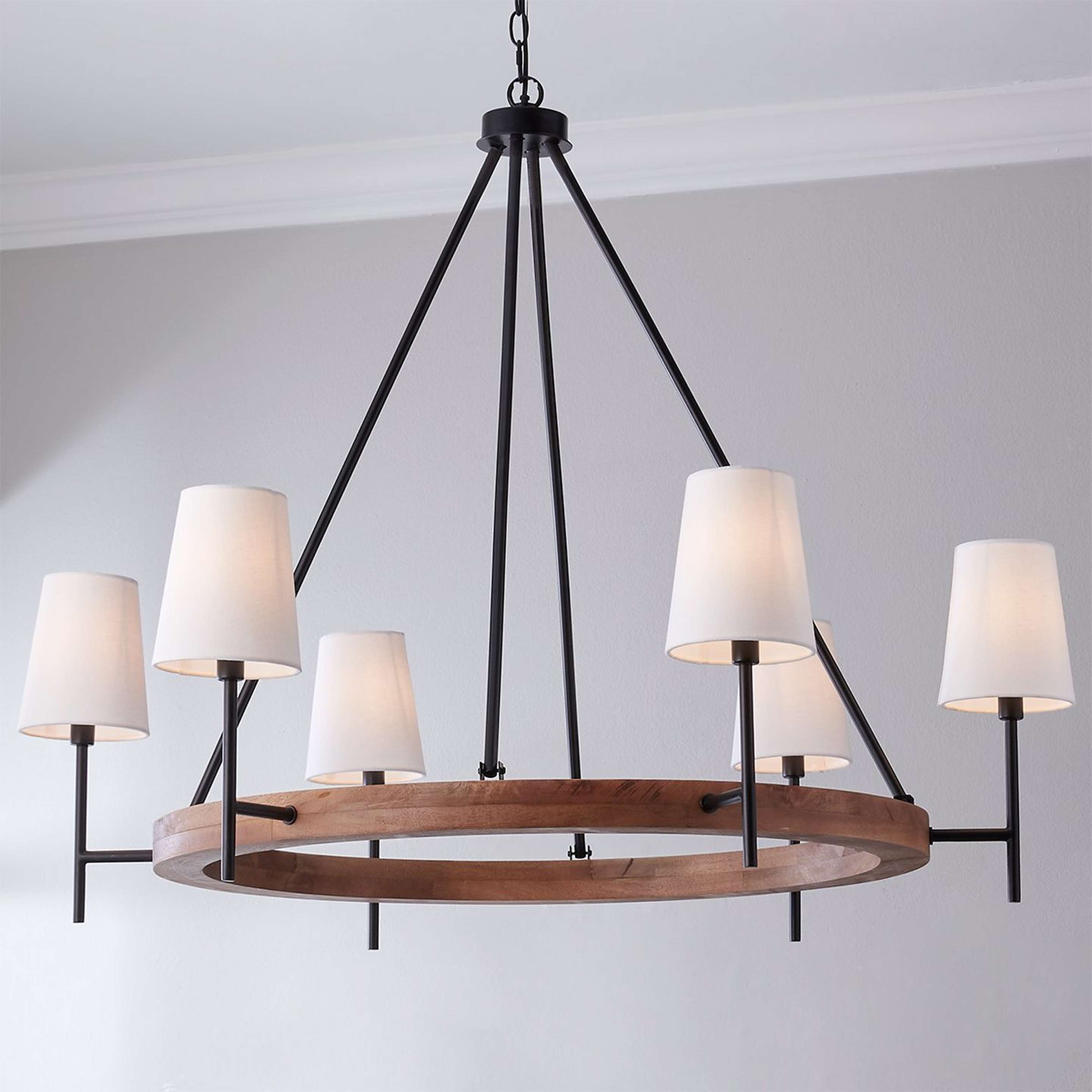 A Richardson Chandelier - 6 Light with Matte Black / Mango Wood / White color