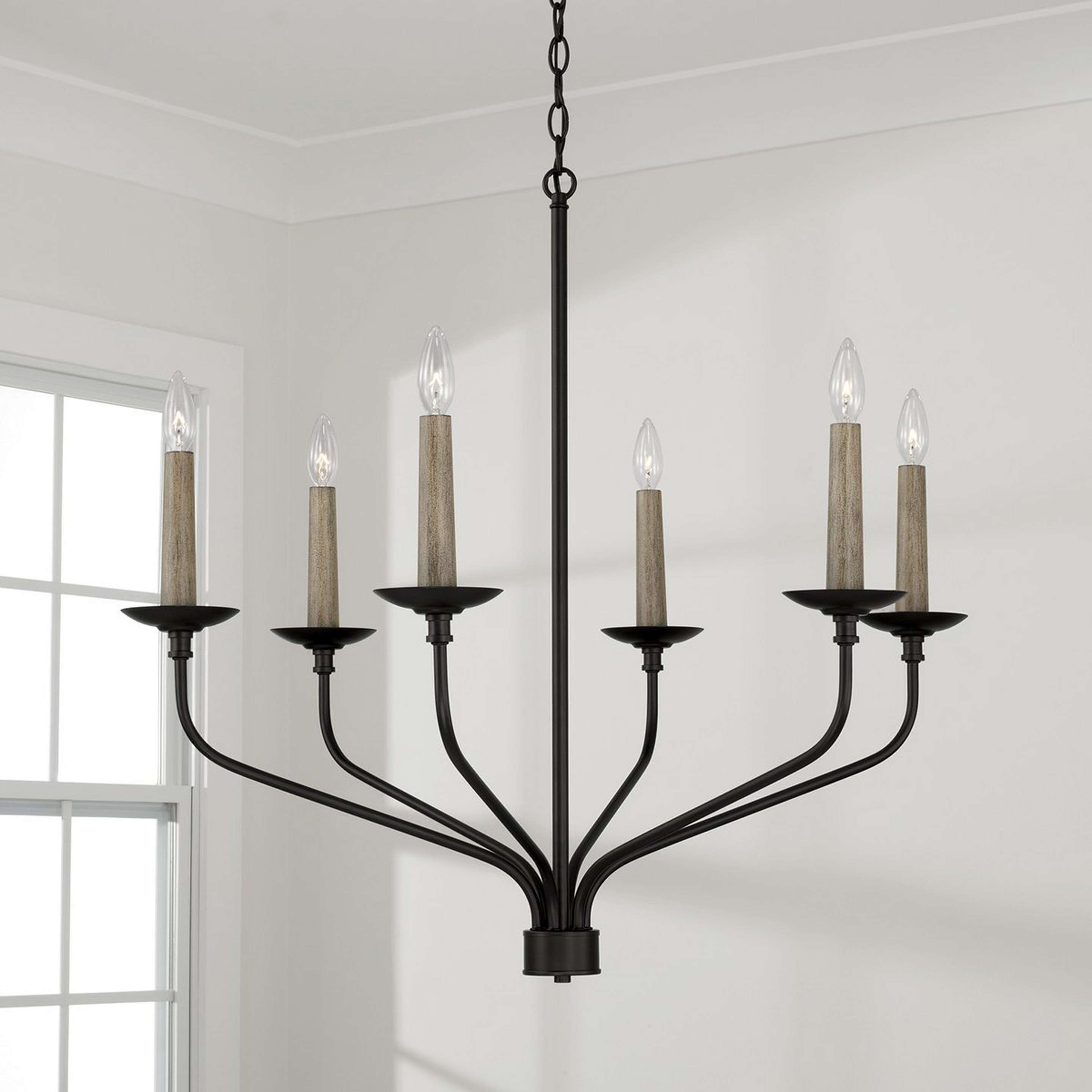 A Lillington Chandelier Medium with Matte Black / Faux Wood color