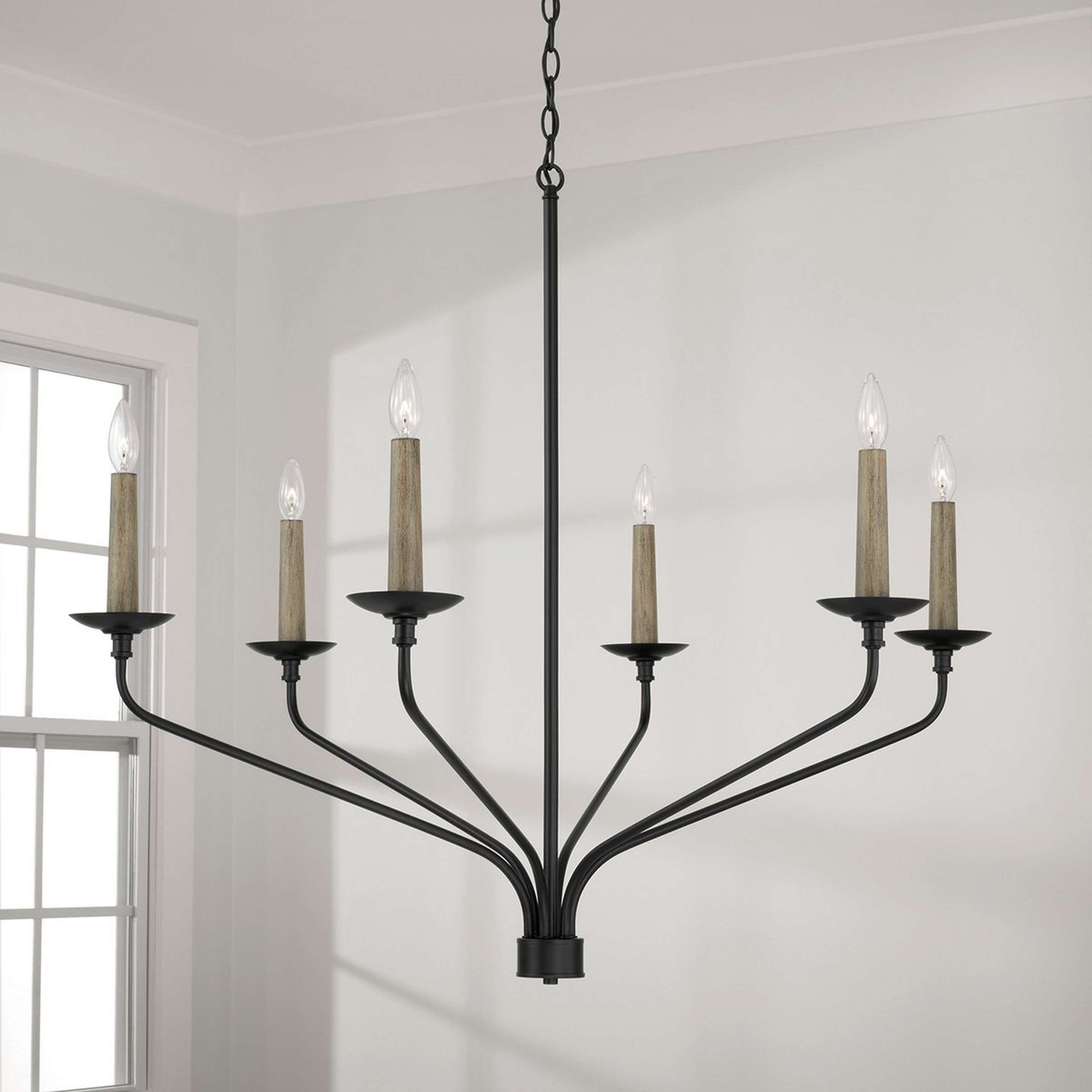 A Lillington Chandelier - Large with Matte Black / Faux Wood color