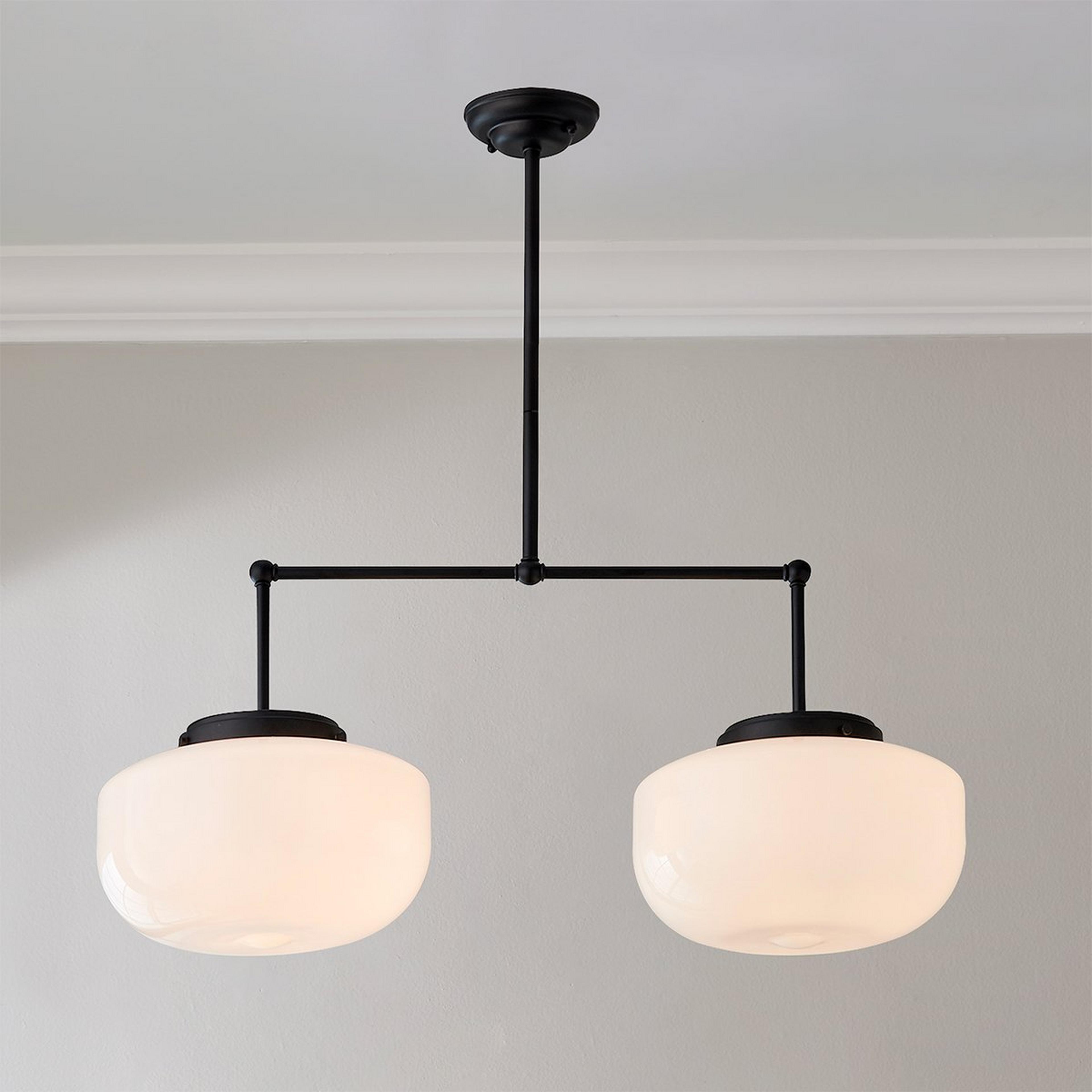 A Erin & Ben Co. Gardiner Schoolhouse Linear Chandelier with Matte Black / Opal Glass color