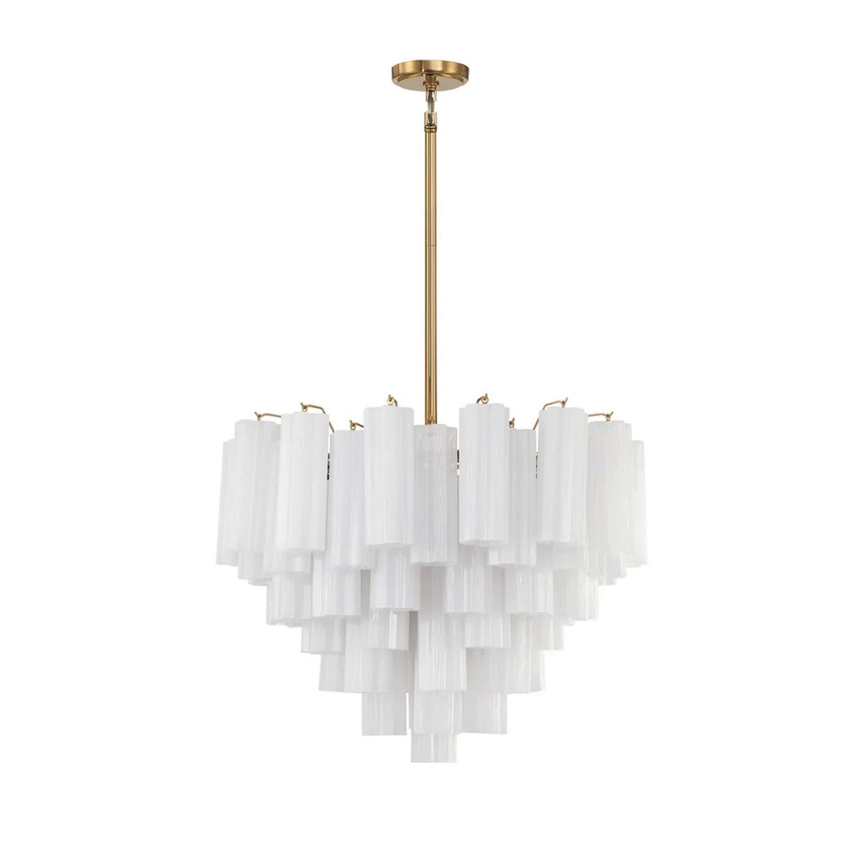 A Imondo Chandelier - 12 Light - White with Aged Brass / White Tronchi Glass color