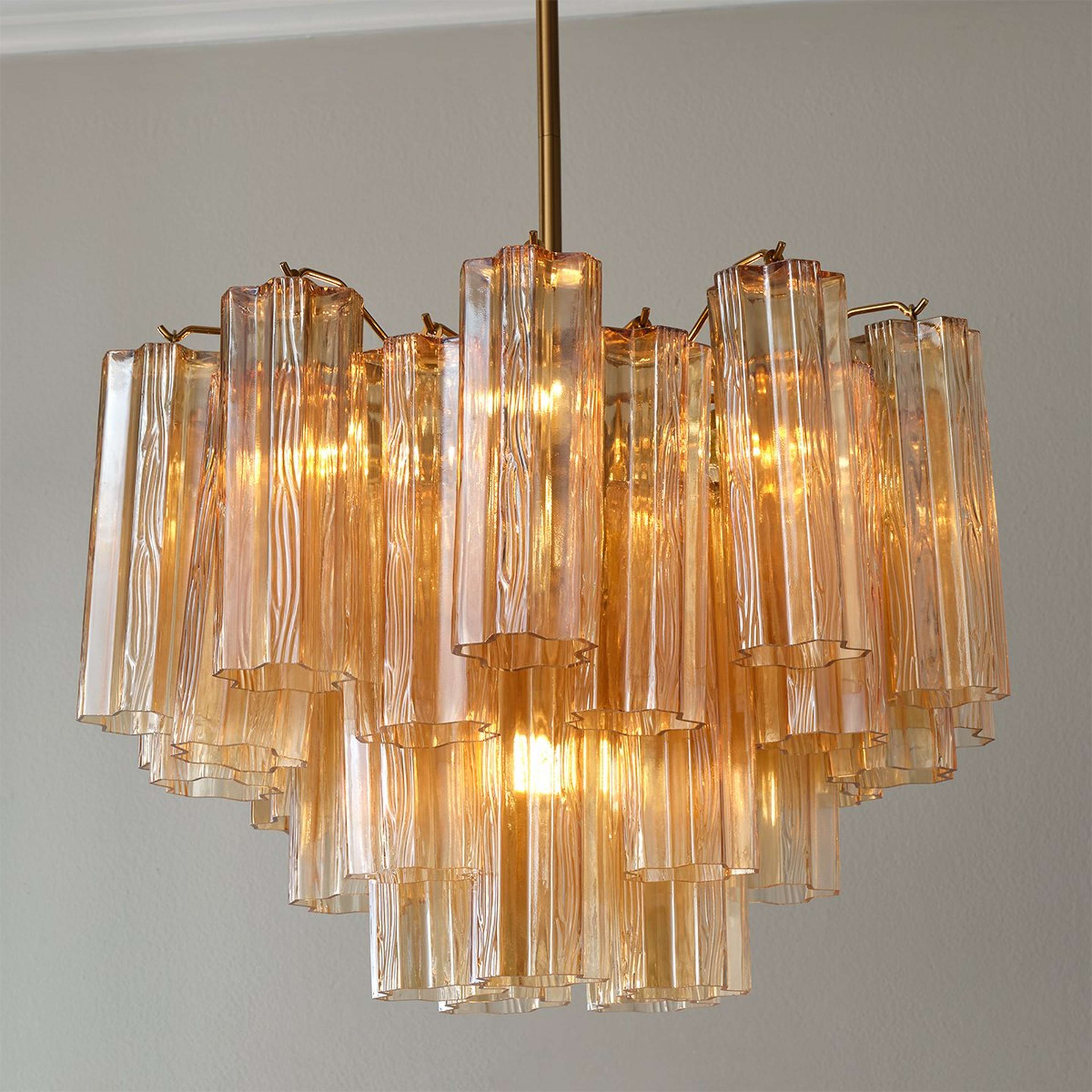 A Imondo Chandelier - 6 Light - Amber with Aged Brass / Amber Tronchi Glass color