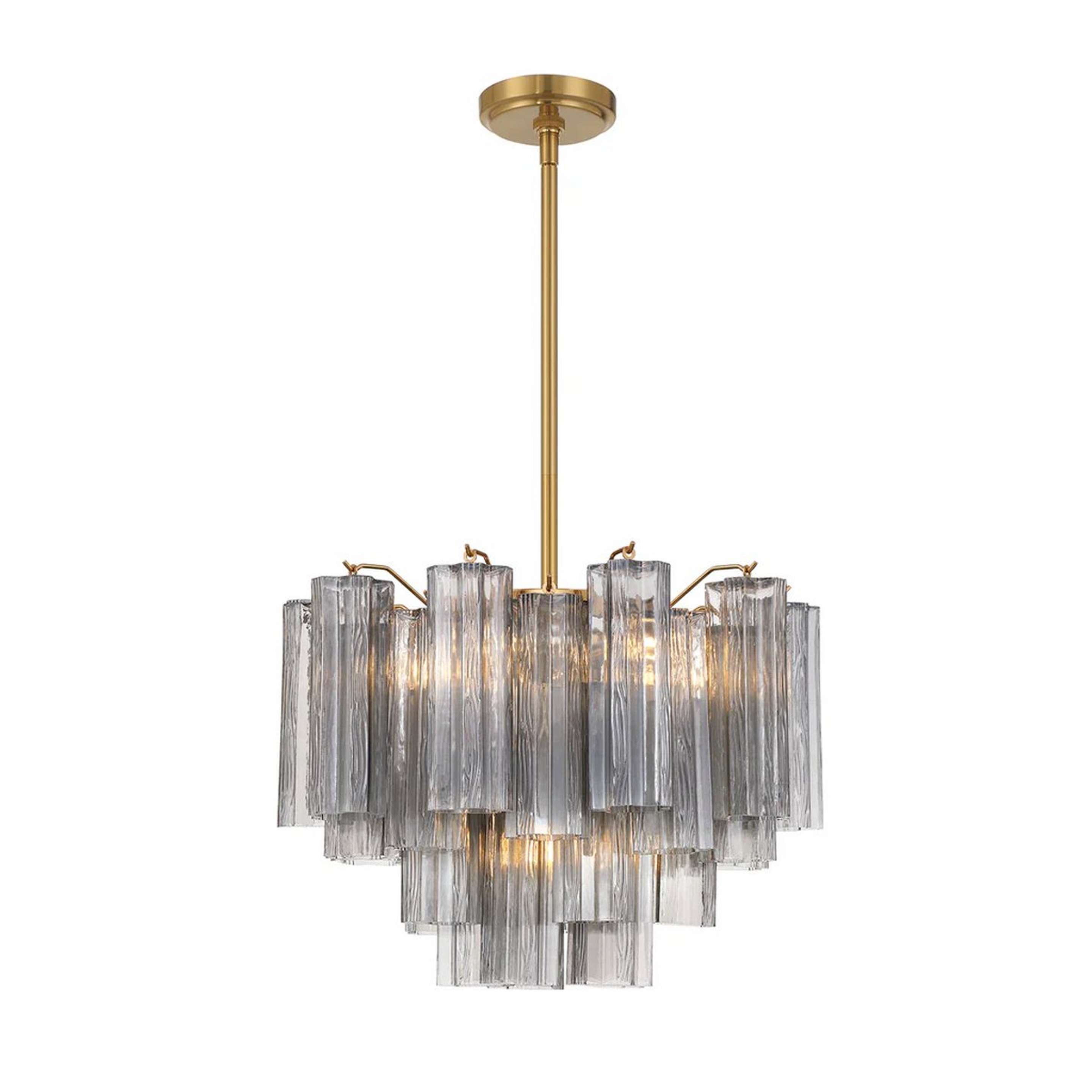 A Imondo Chandelier - 6 Light - Smoke with Aged Brass / Smoke Tronchi Glass color