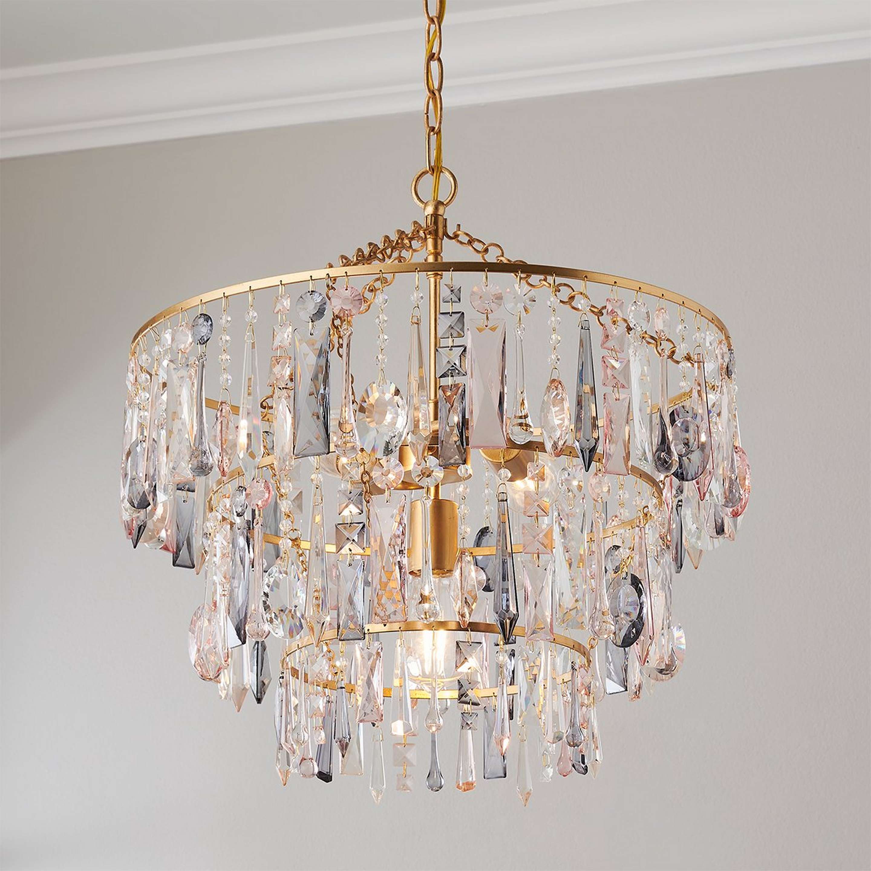 A Crystal Medley Chandelier with Aged Gold / Multi Colored Crystal color