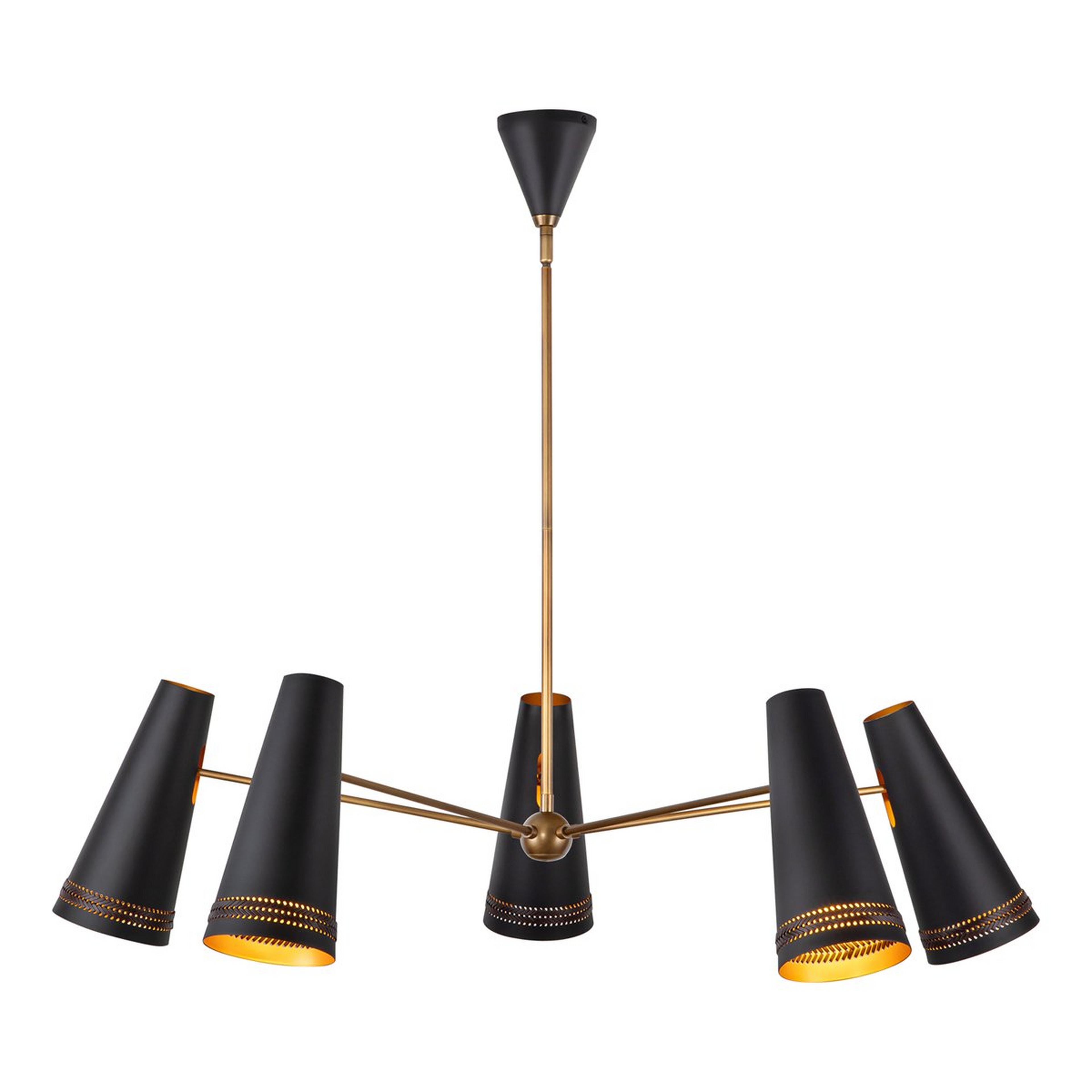A Davie Chandelier with Black / Brass / Brown Leather color