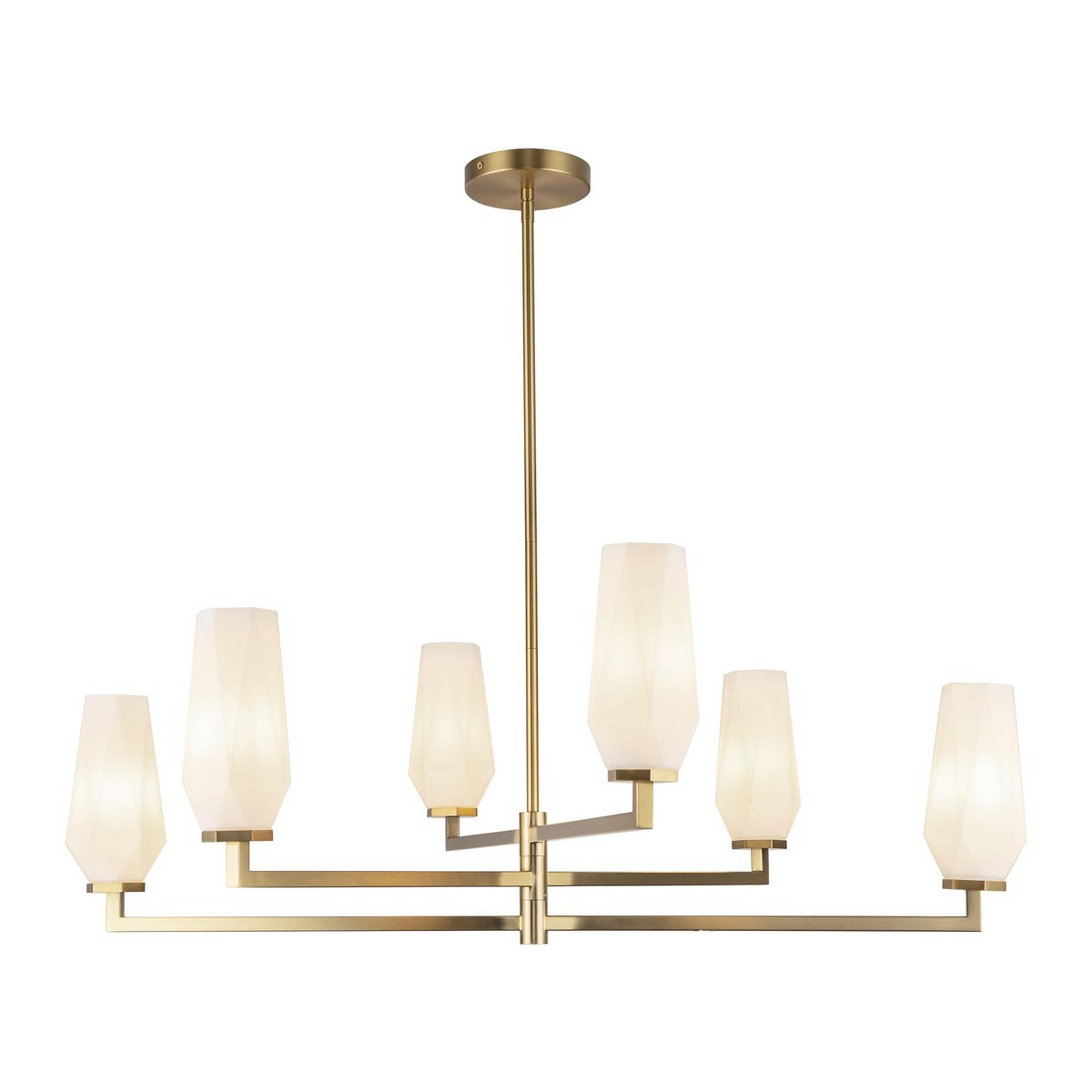 A Gem-Cut Chandelier with Brushed Gold / Opal Glass color