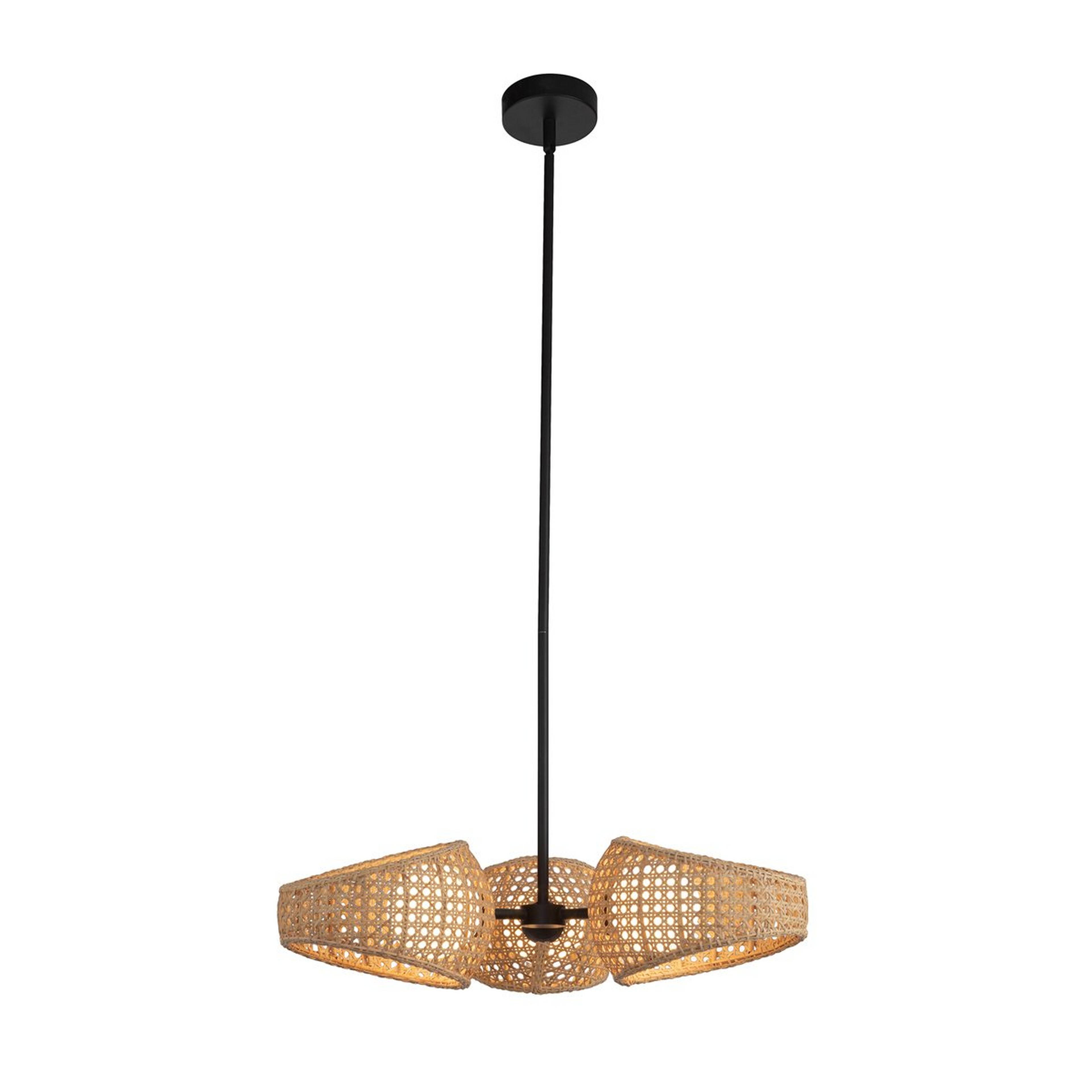 A Caressed Globe LED Chandelier with Black / Natural Rattan / White Glass color