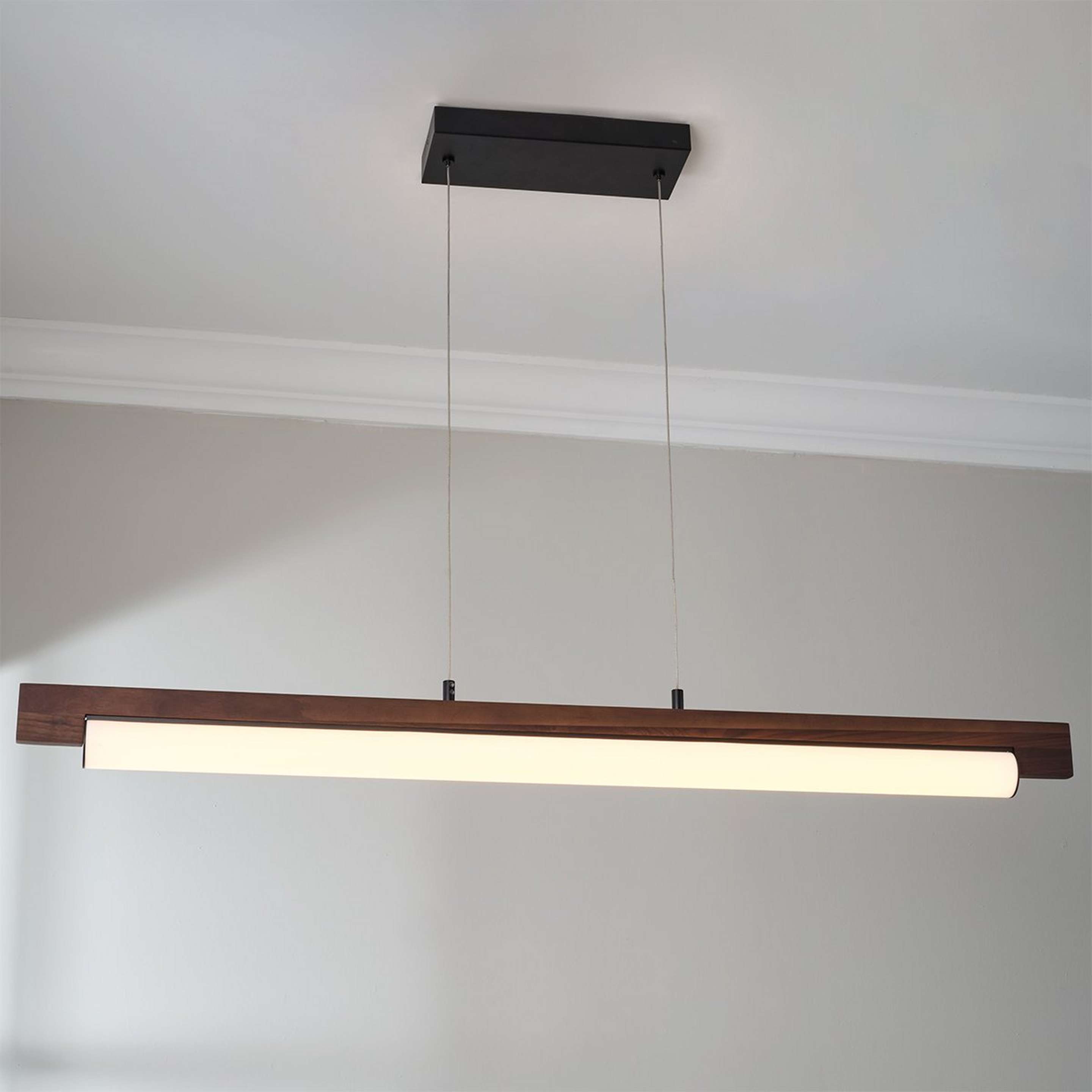 A Thessaly LED Linear Chandelier with Black / Walnut color