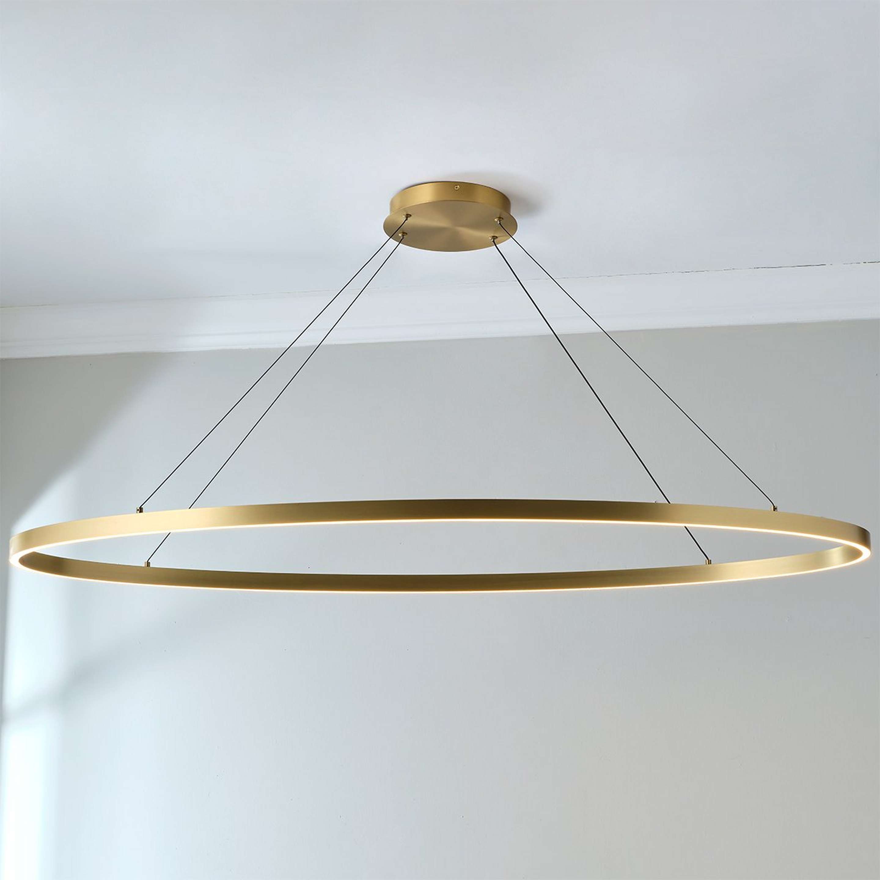 A Gleaming Halo LED Chandelier - Medium with Brushed Gold color