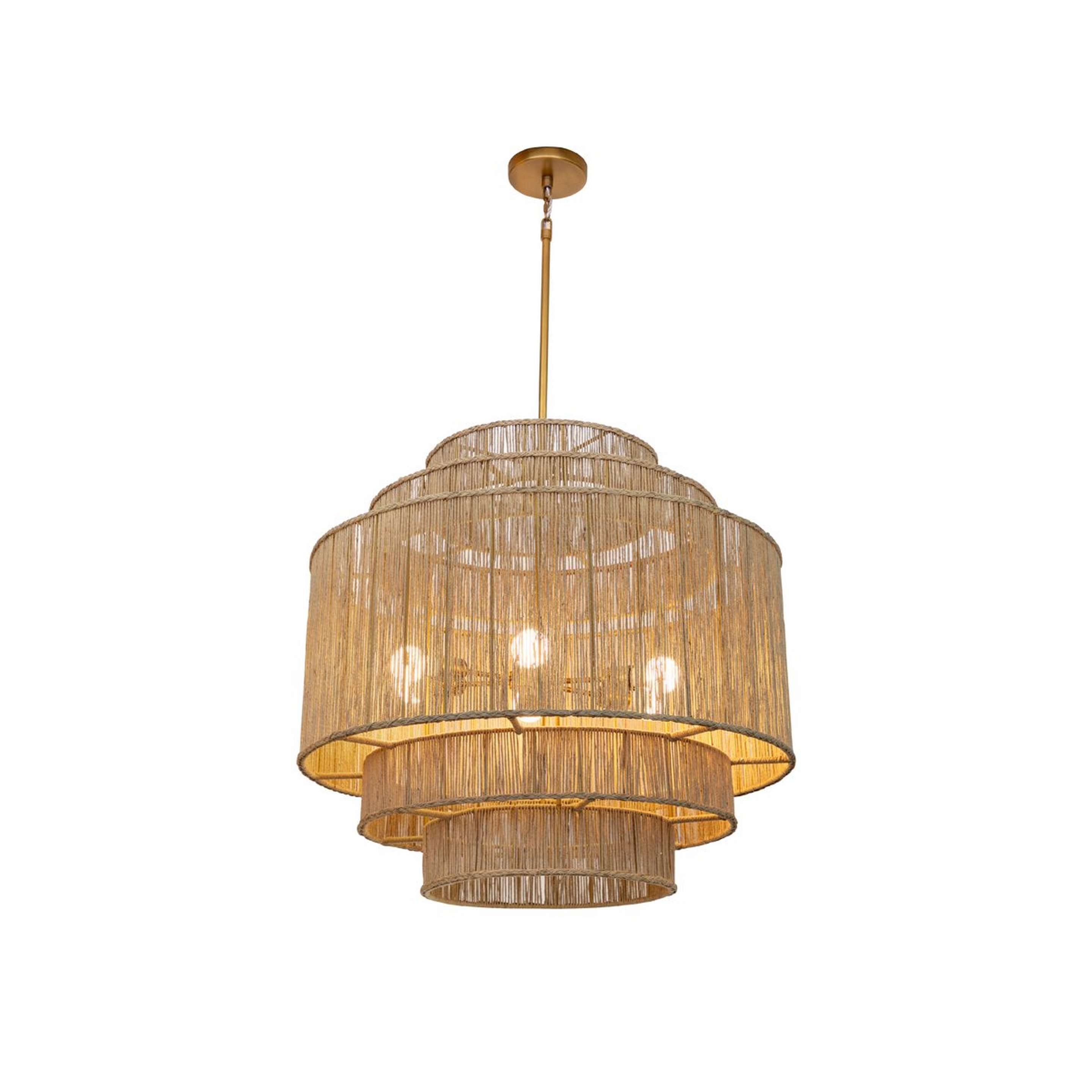 A Calabria Chandelier with Natural Rattan / Aged Brass color
