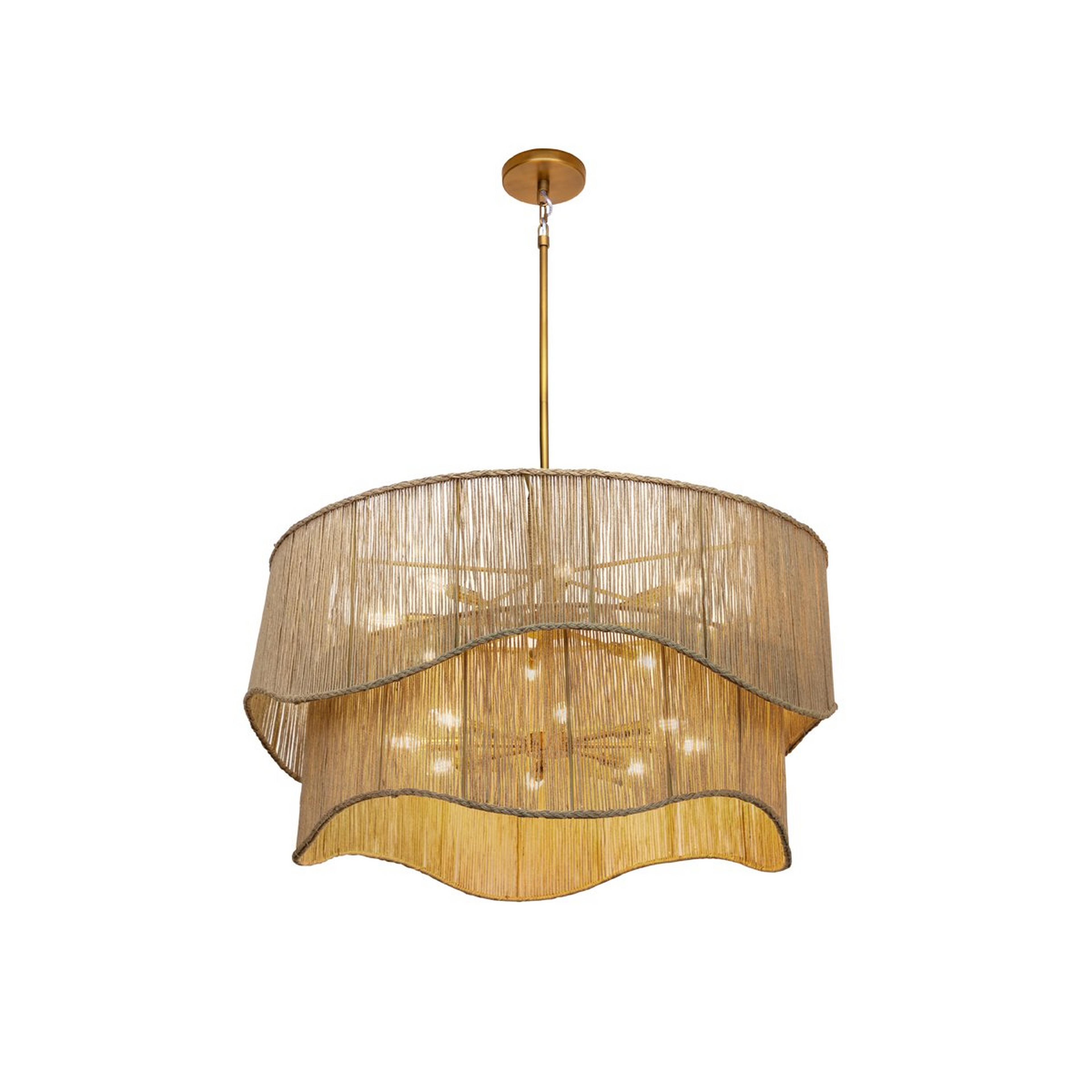 A Nayeli Chandelier with Natural Rattan / Aged Brass color