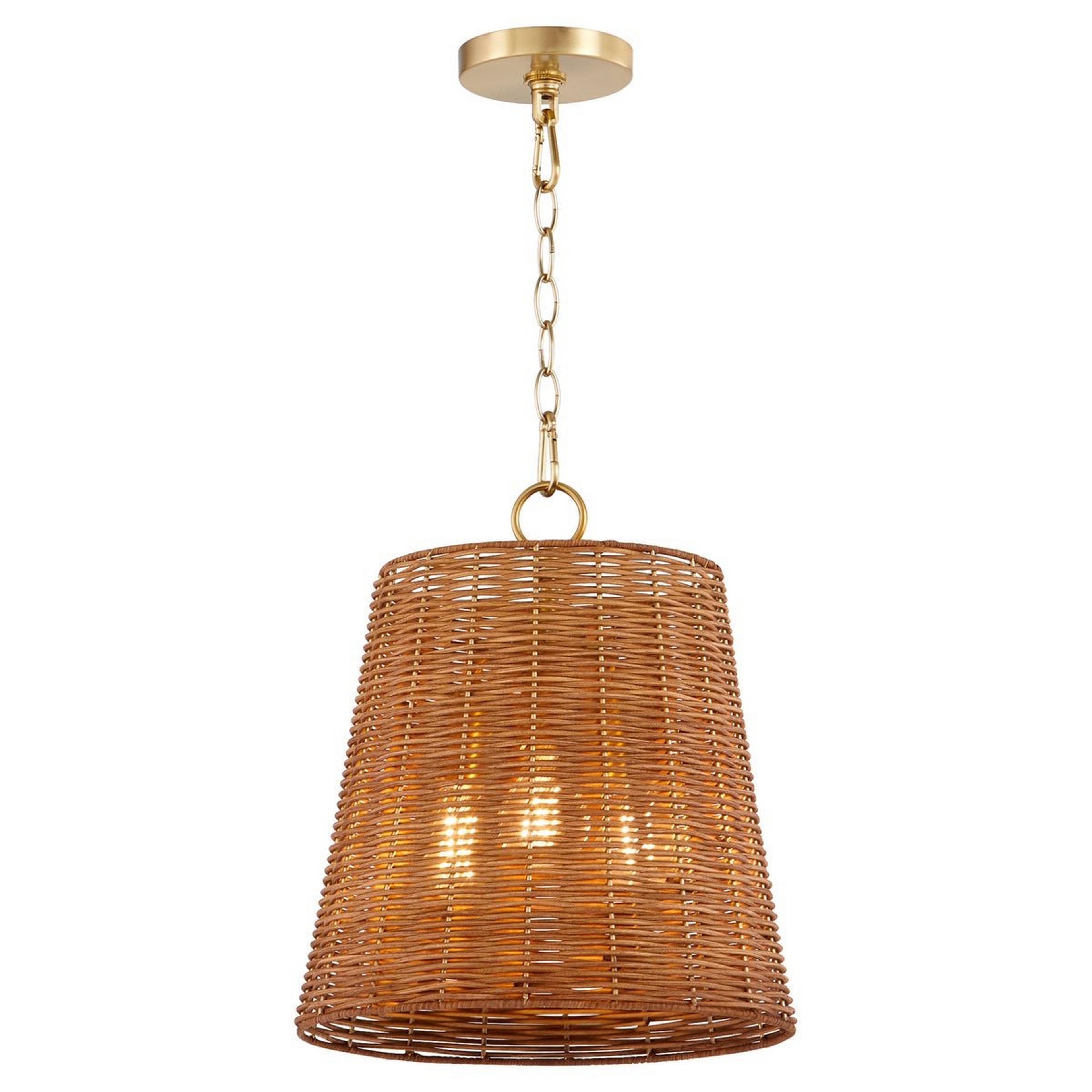 A Rosa Chandelier with Aged Brass / Brown Wicker color