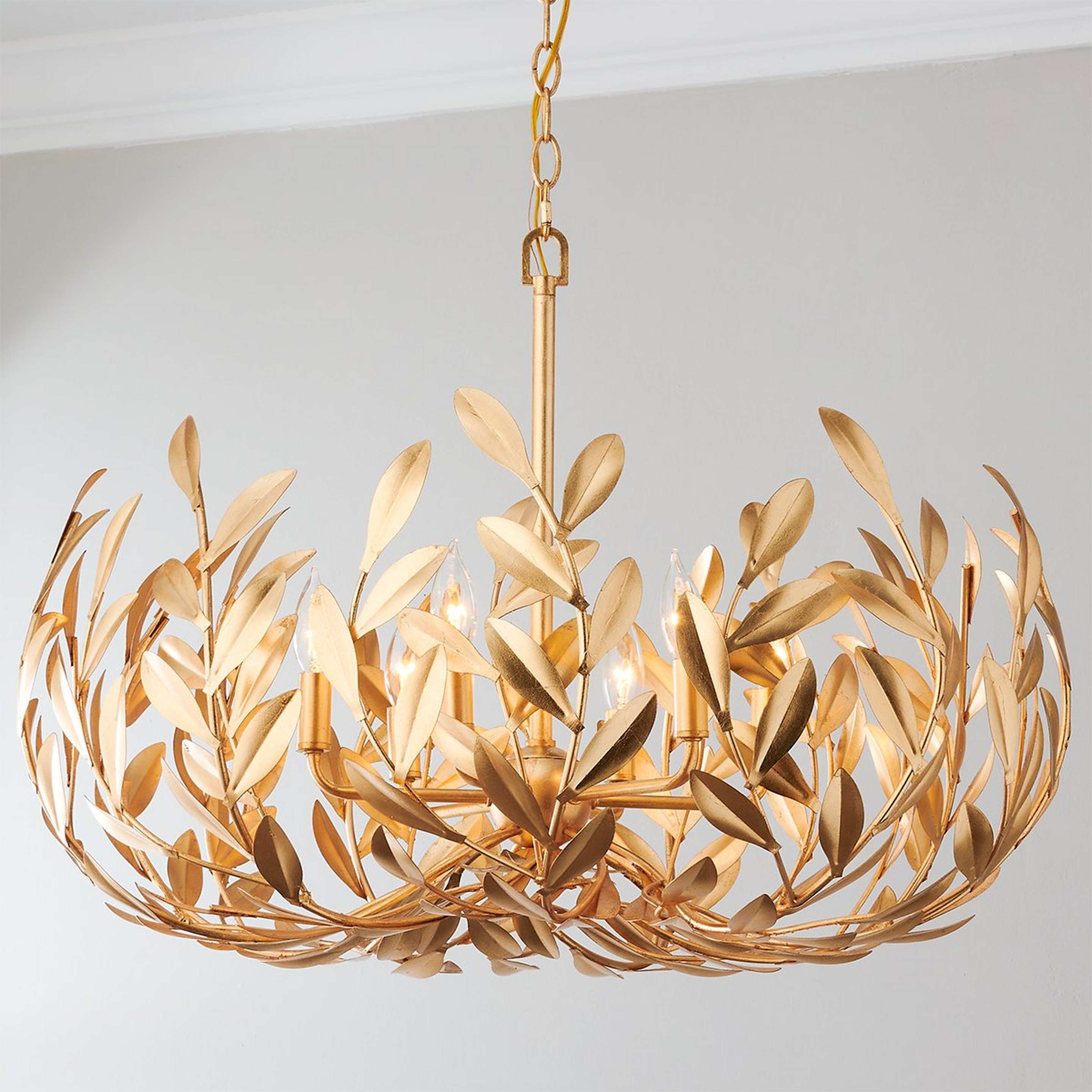 A Olive Leaf Blooming Chandelier - 6 Light with Antique Gold color