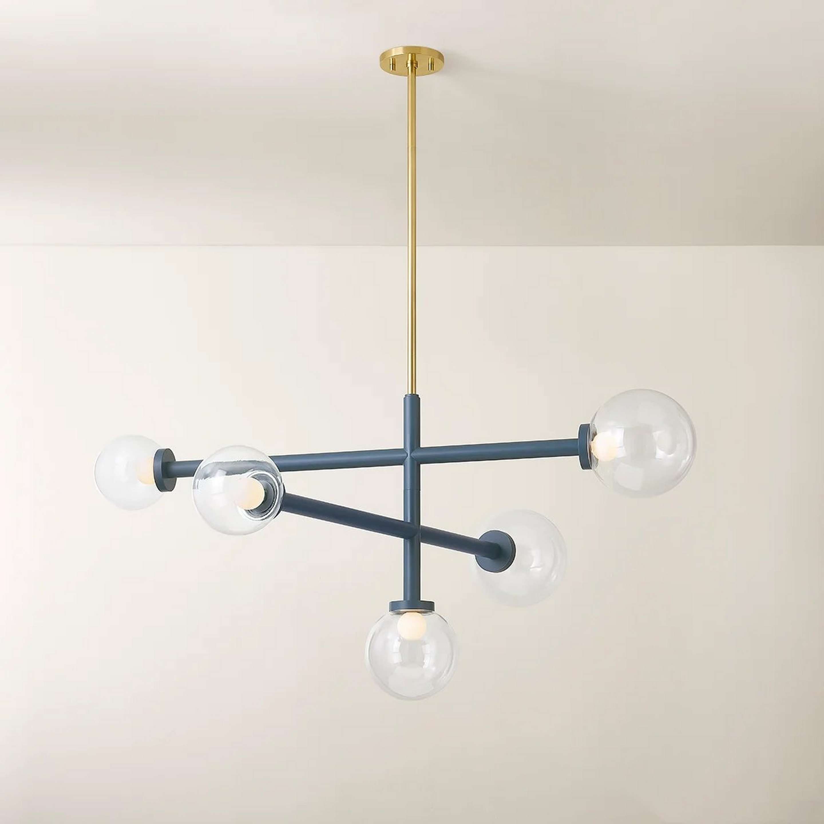 A Spacey Chandelier with Brass / Slate Blue / Clear Glass color