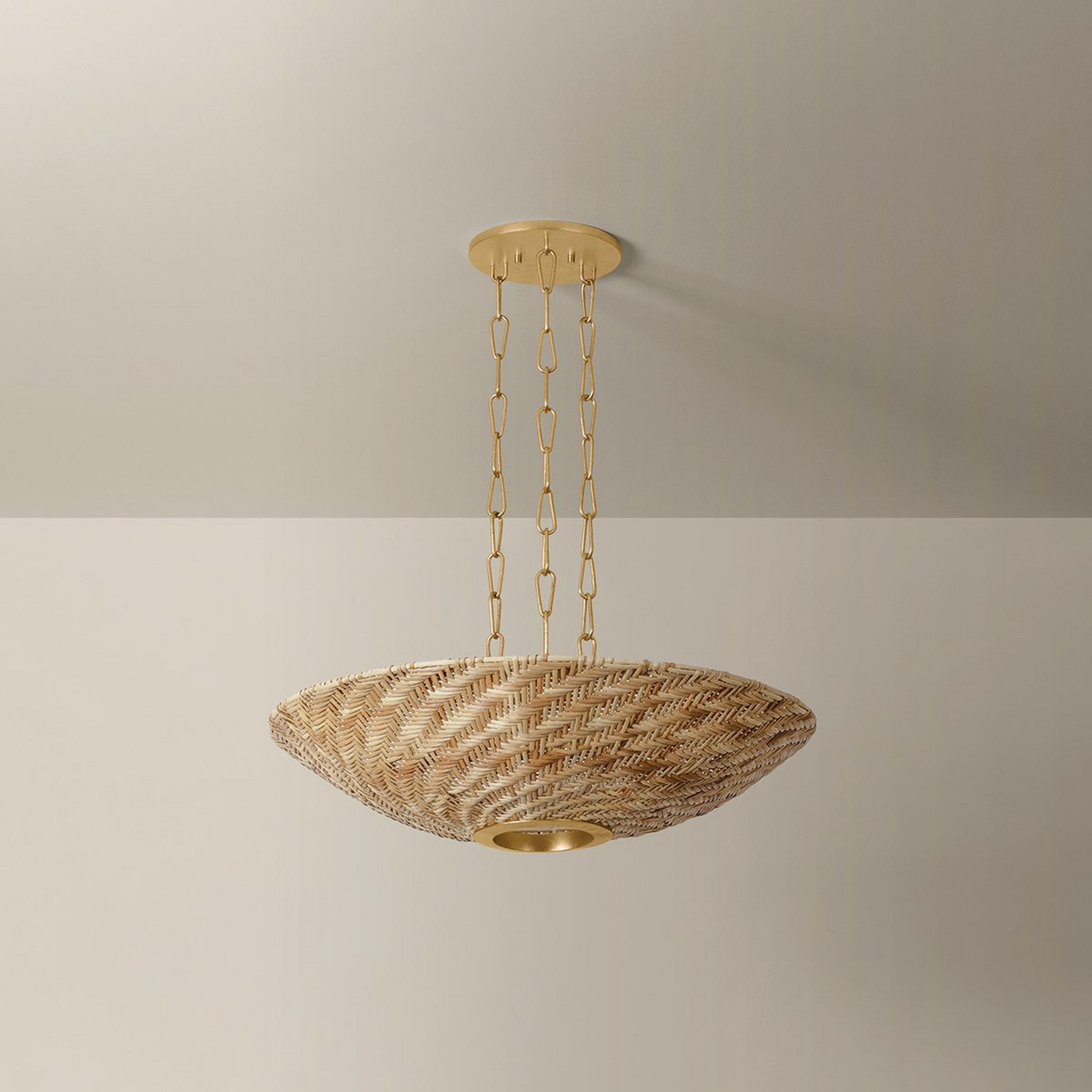 A Tenerife Chandelier 28" with Gold Leaf / Natural Rattan color