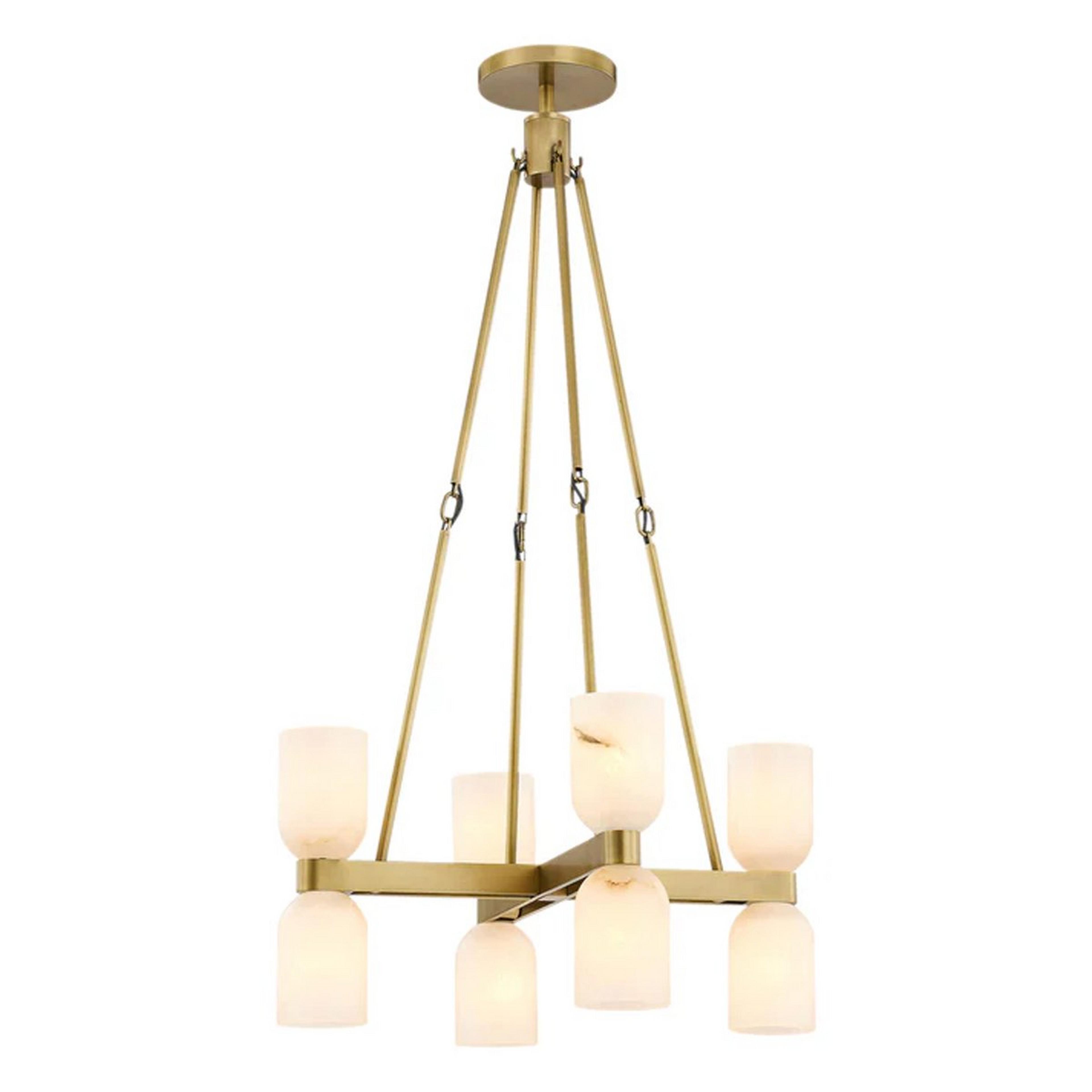 A Aurind Cross Chandelier - 8 Light - Alabaster with Aged Brass / Alabaster color