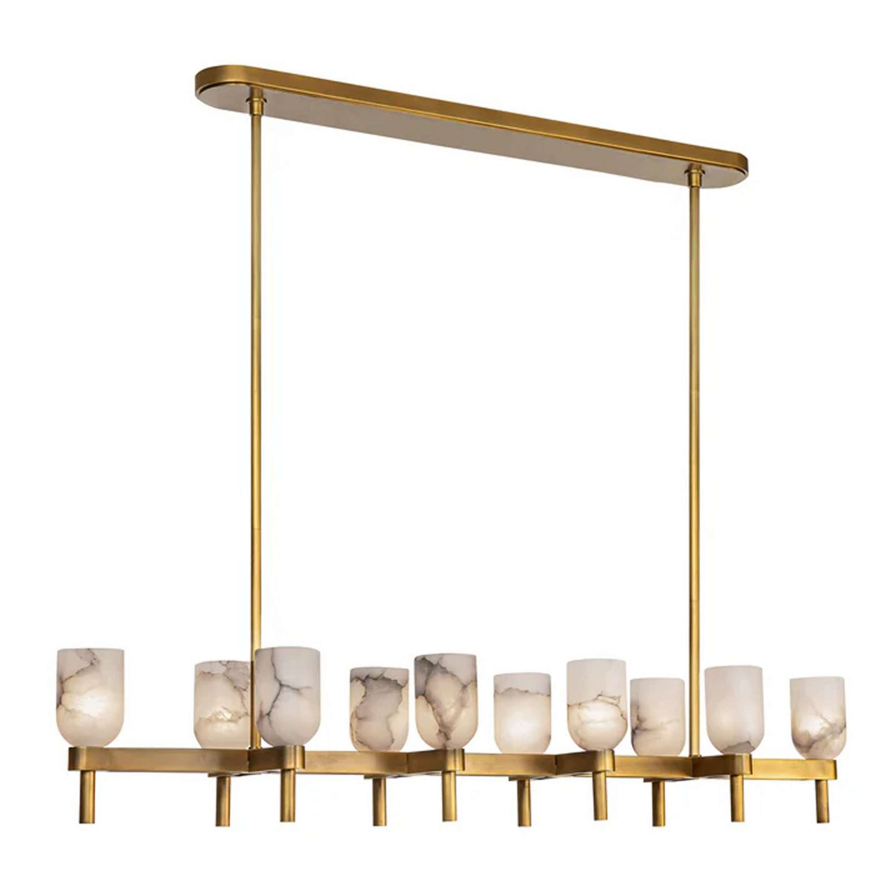 A Aurind Linear Island Chandelier - Alabaster with Aged Brass / Alabaster color