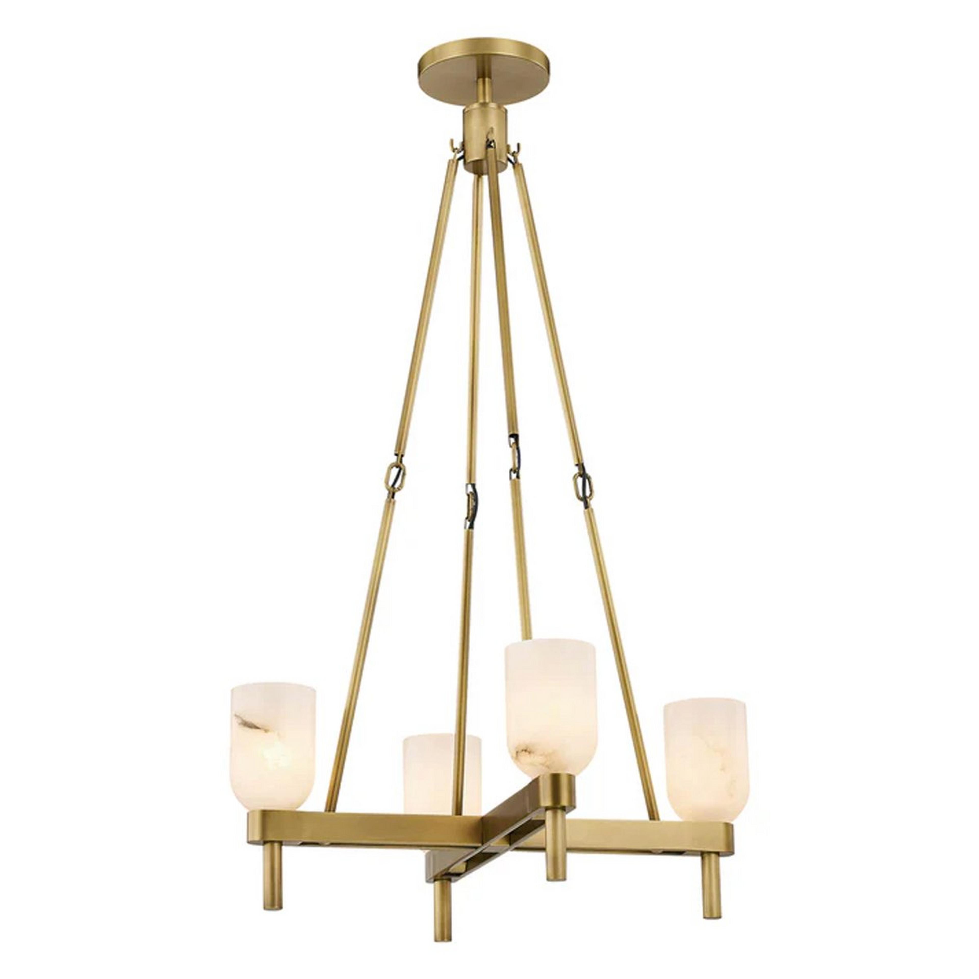A Aurind Cross Chandelier - 4 Light - Alabaster with Aged Brass / Alabaster color