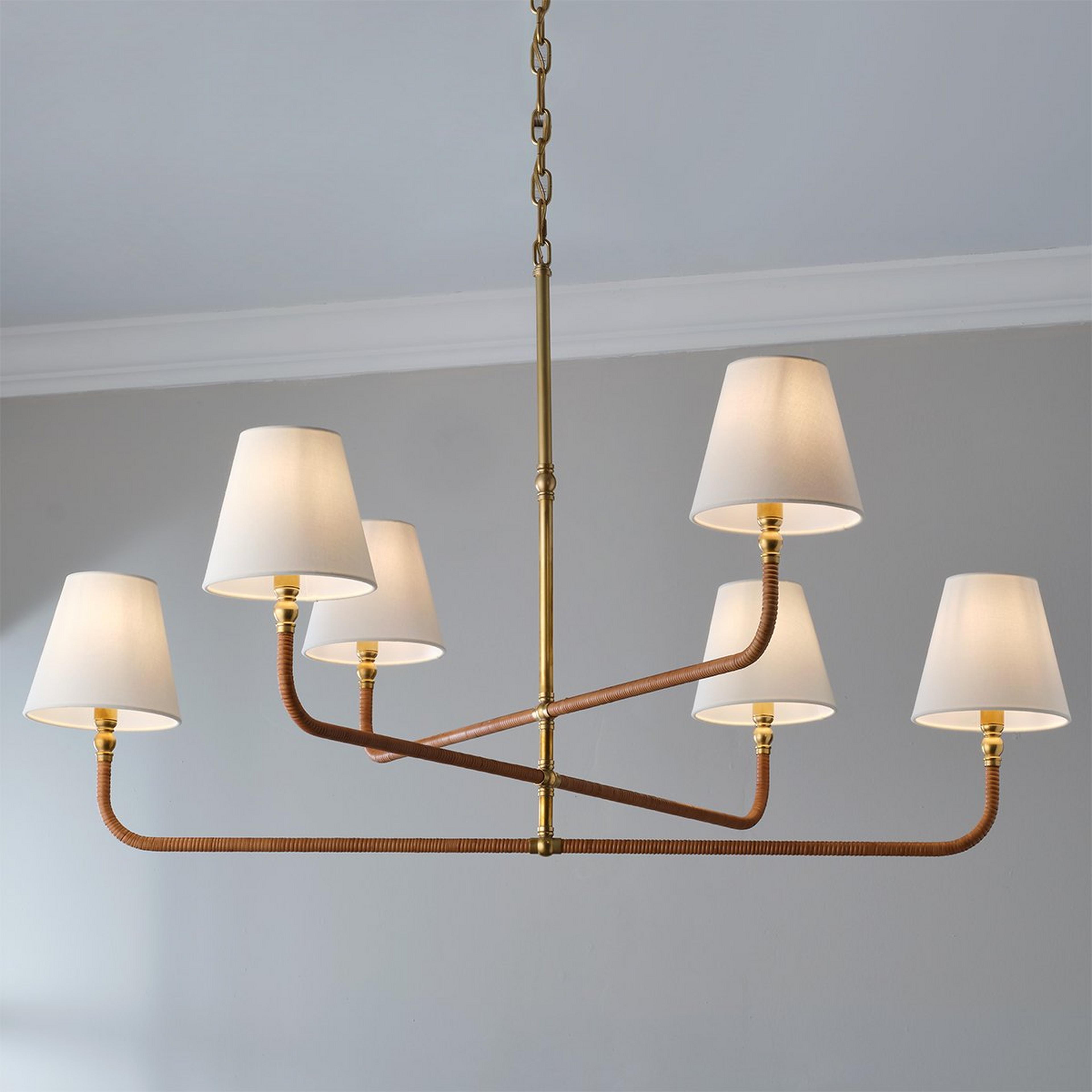 A Mecklenburg Chandelier with Antique Brass / Rattan / White color