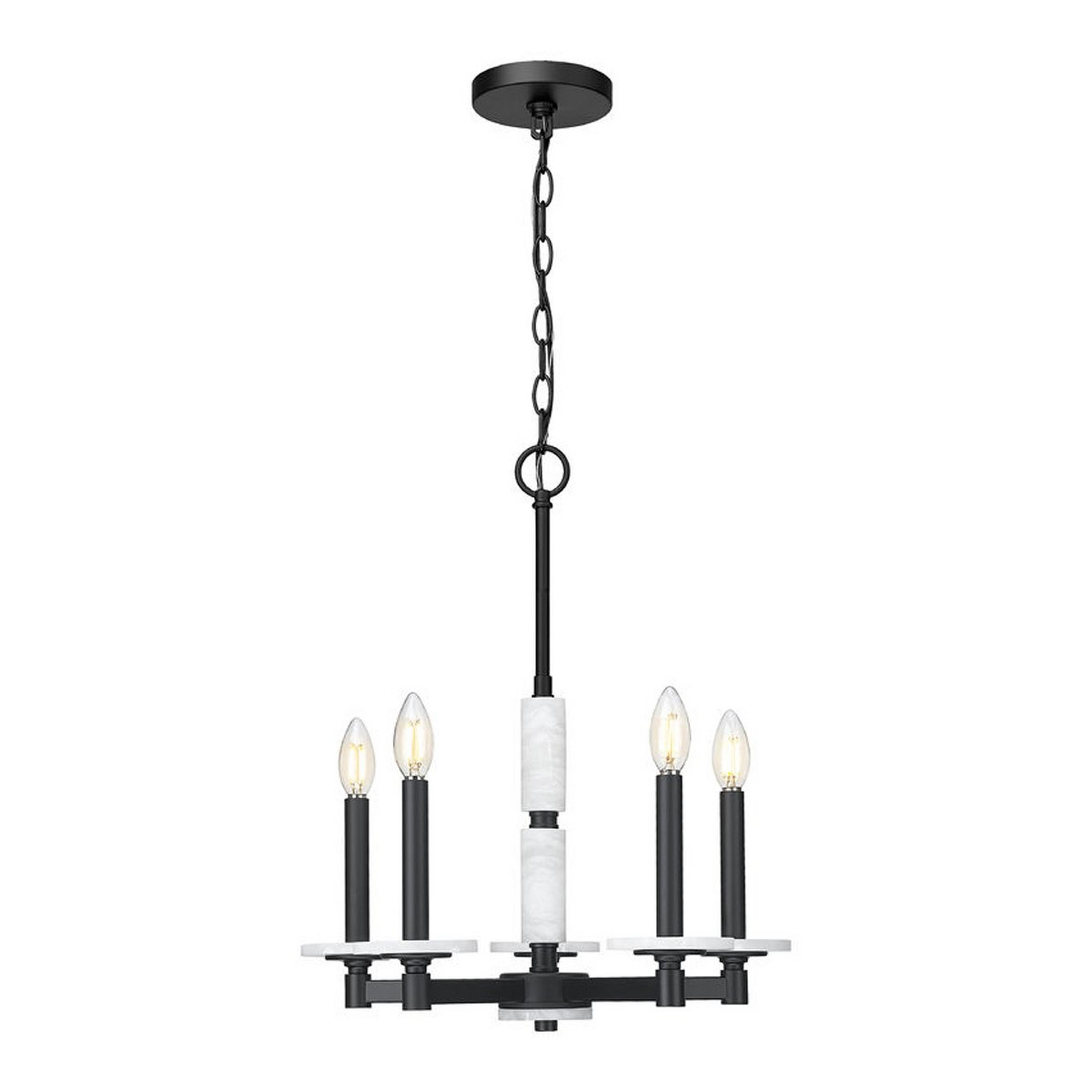 A Mestra Alabaster Chandelier - 5 Light with Matte Black / Alabaster color