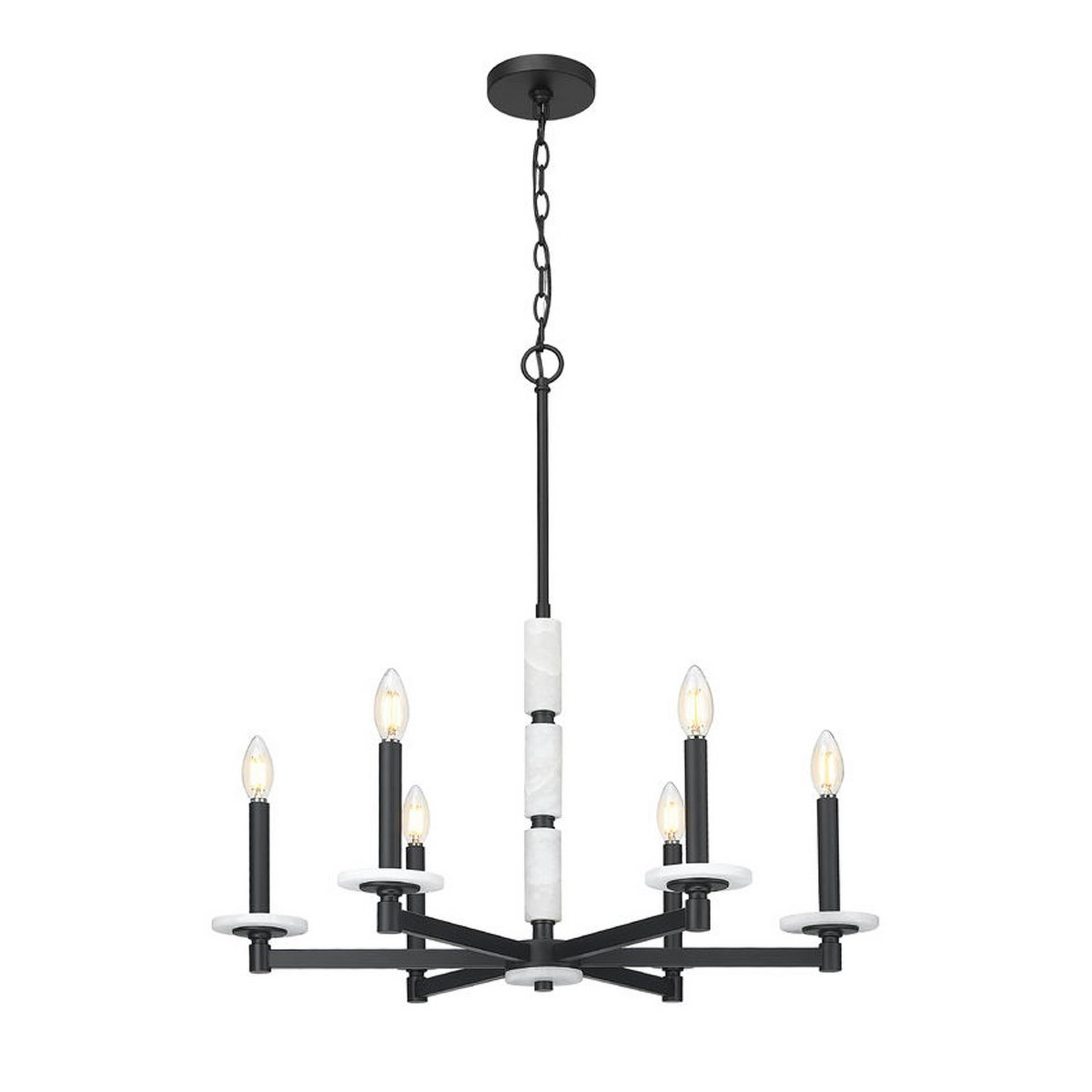 A Mestra Alabaster Chandelier - 6 Light with Matte Black / Alabaster color