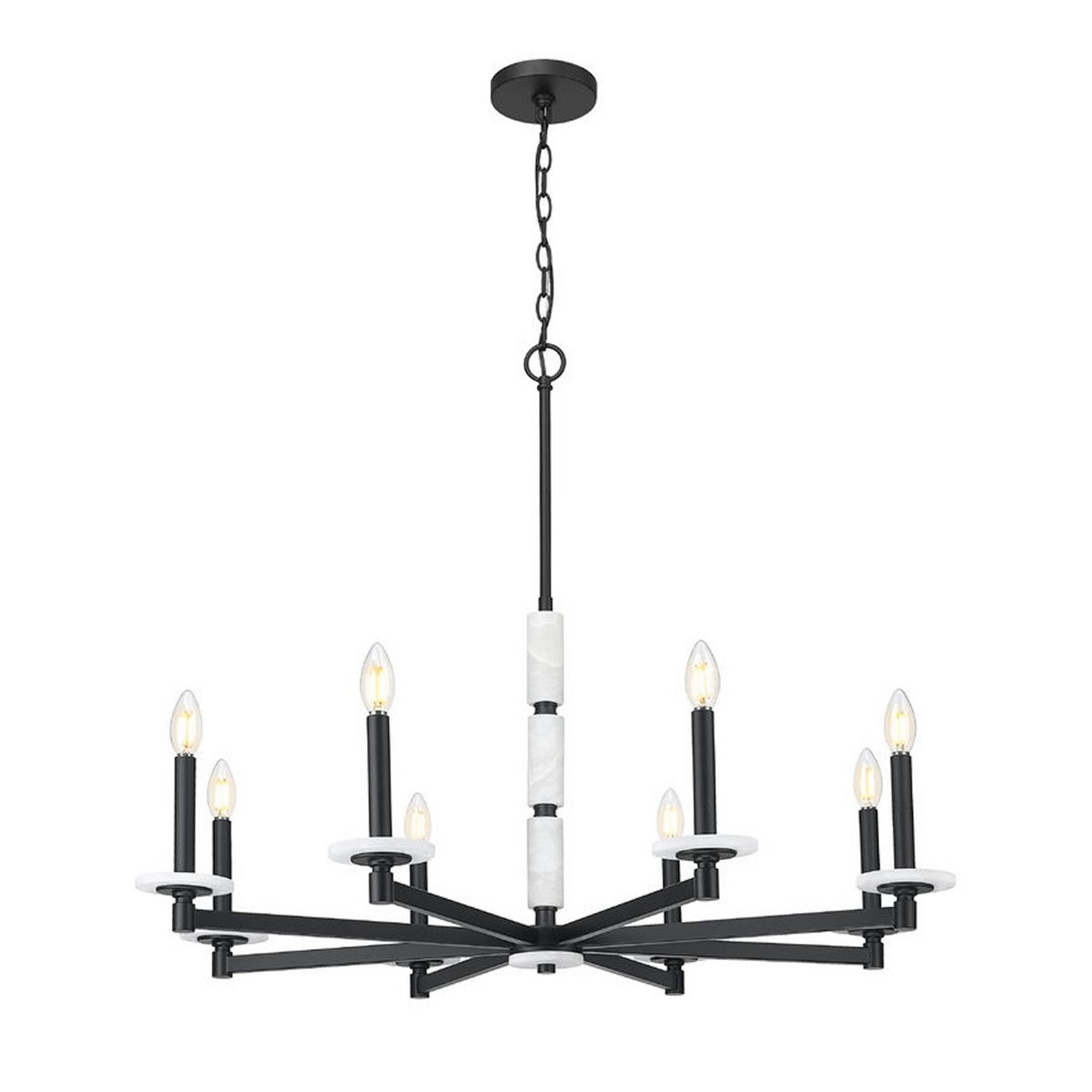 A Mestra Alabaster Chandelier - 8 Light with Matte Black / Alabaster color