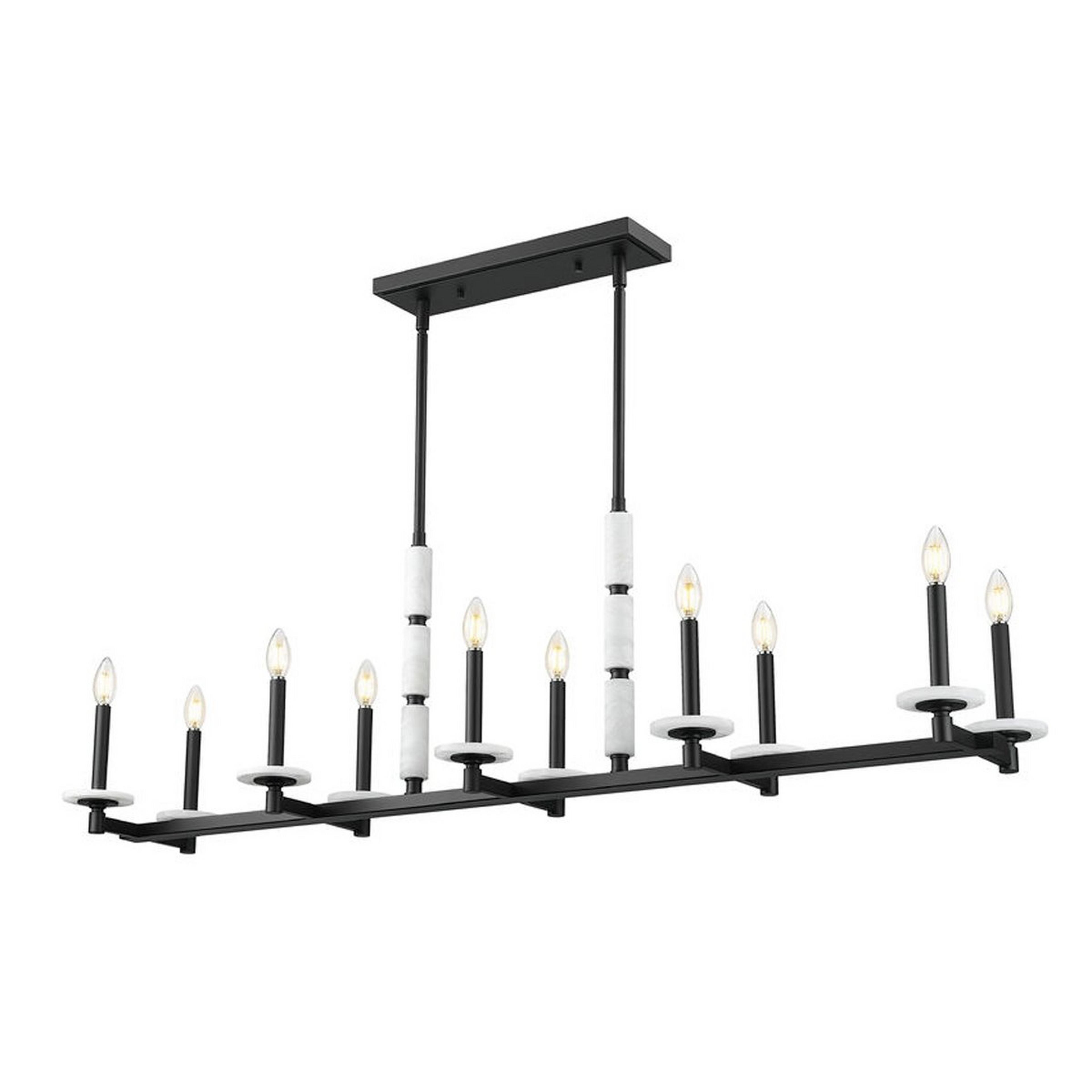 A Mestra Alabaster Island Chandelier - 10 Light with Matte Black / Alabaster color