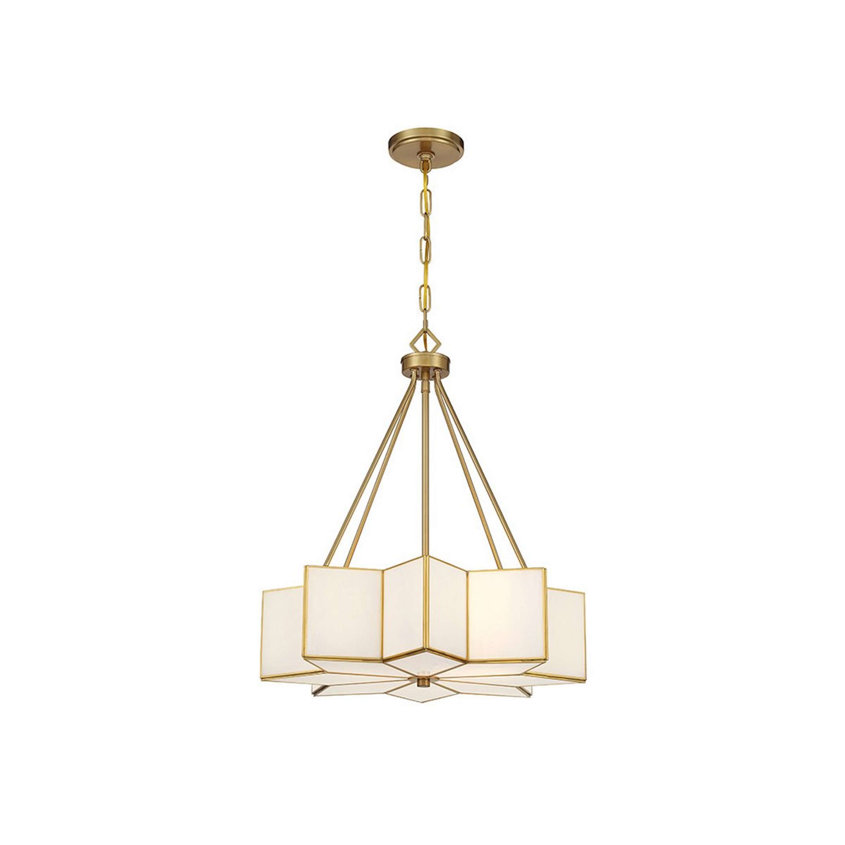 A Maristela Chandelier with Warm Brass / Opal Glass color