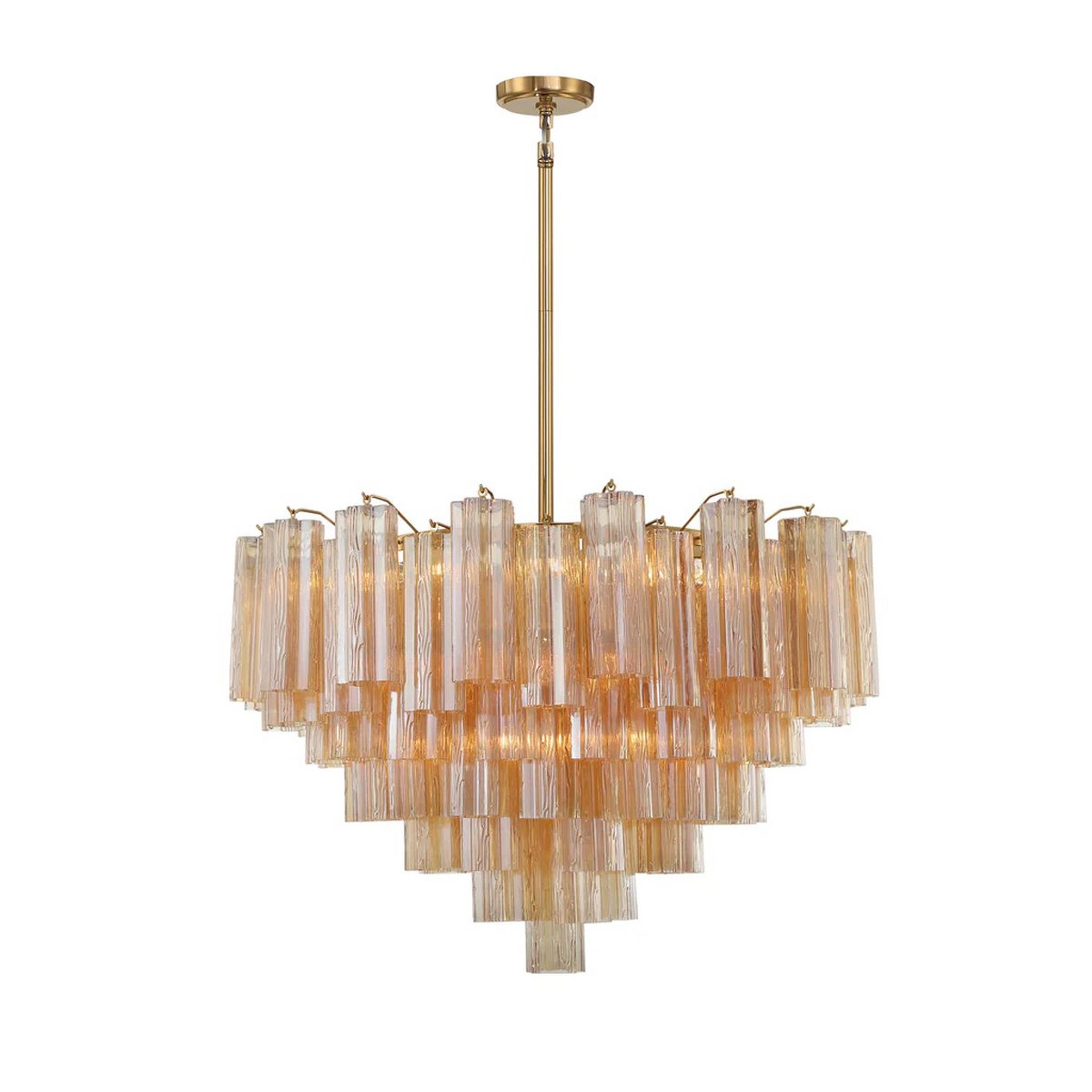 A Imondo Chandelier - 16 Light - Amber with Aged Brass / Amber Tronchi Glass color