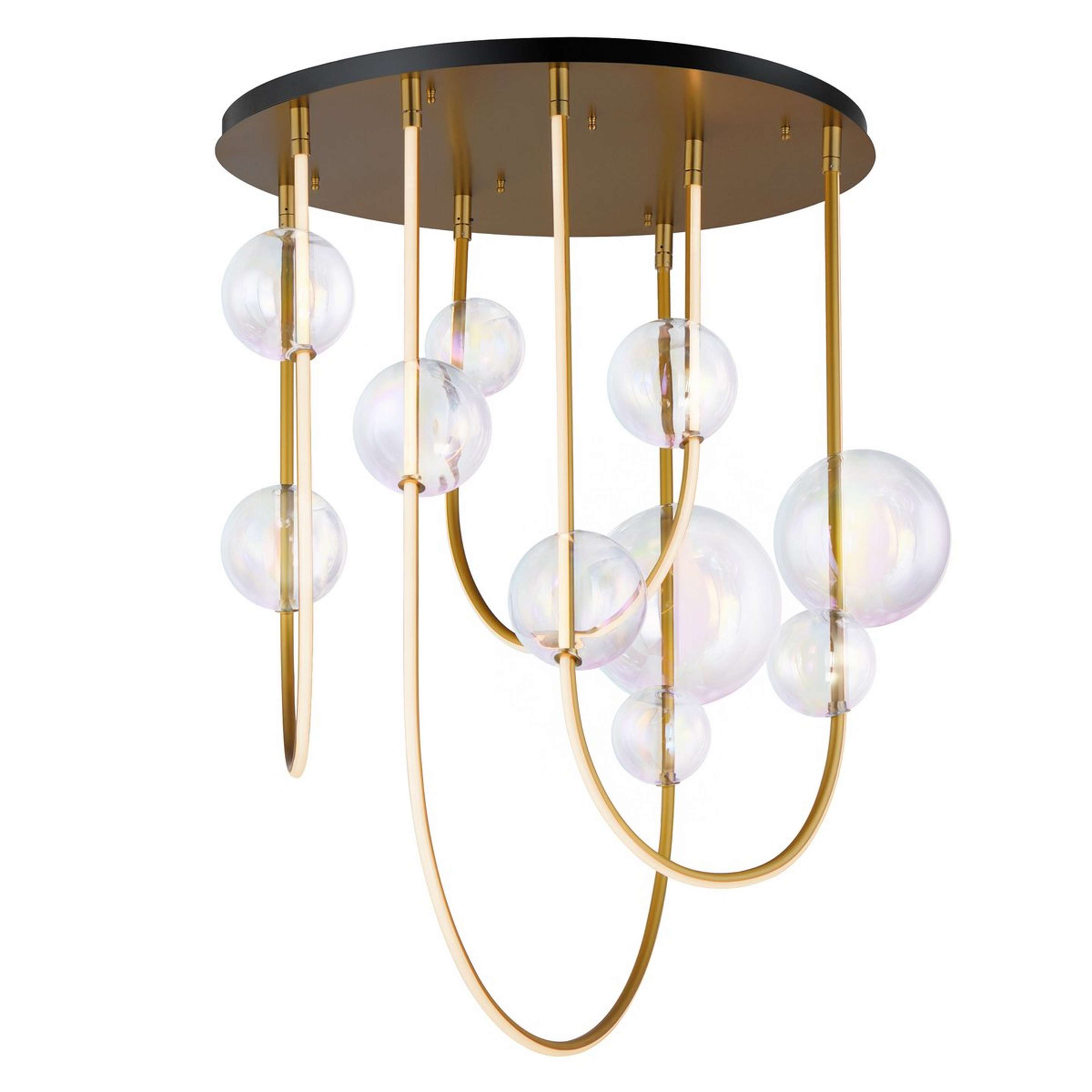A Nuvola LED Chandelier with Aged Brass color