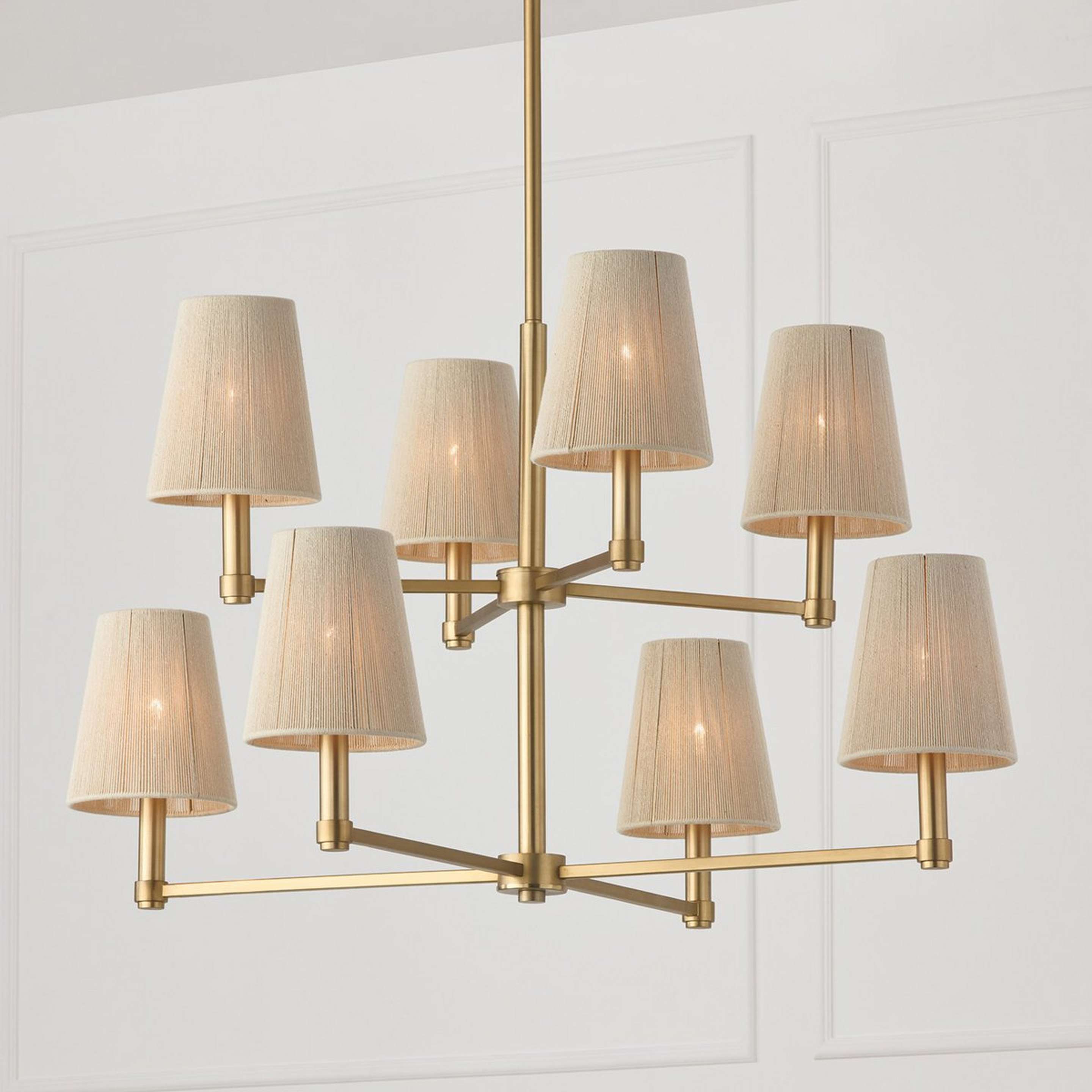 A Juan Chandelier - 8 Light with Brass / Bleached Natural Rope color