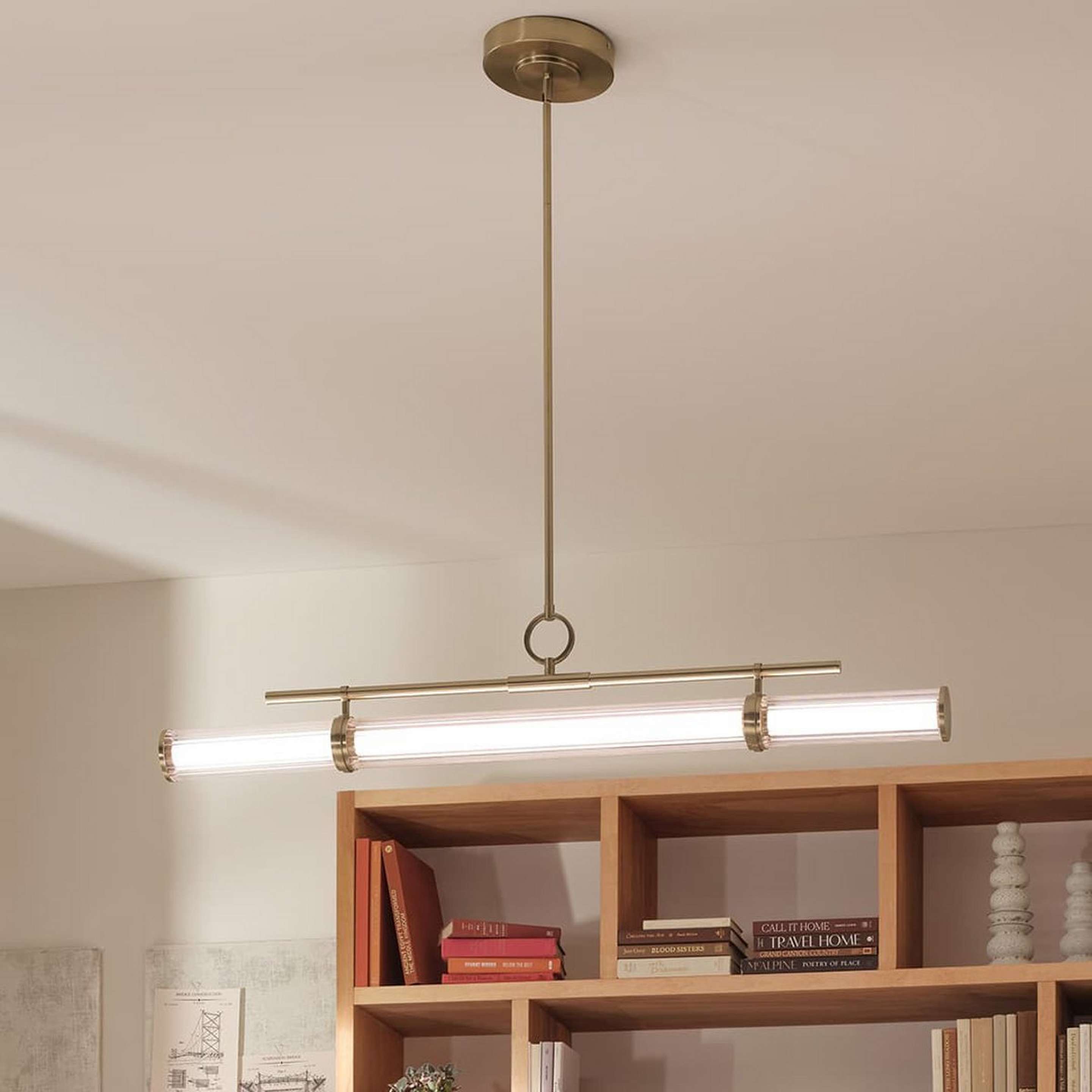 A Celaya LED Linear Chandelier - Small with Gold / Clear Fluted Glass color
