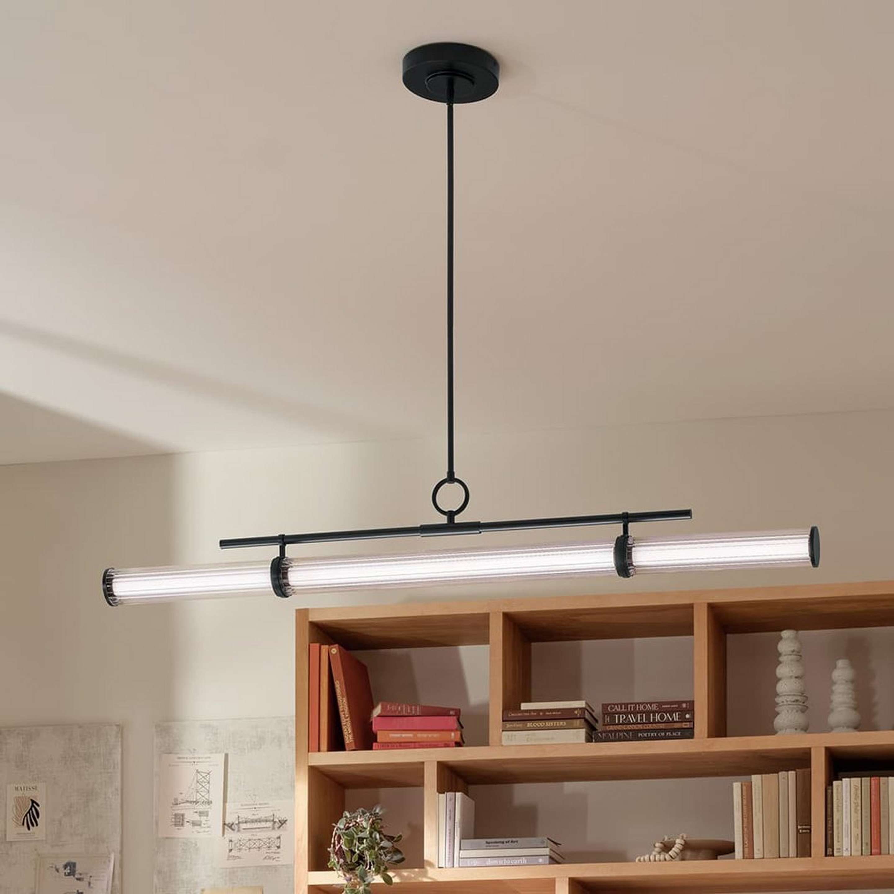 A Celaya LED Linear Chandelier - Large with Black / Clear Fluted Glass color