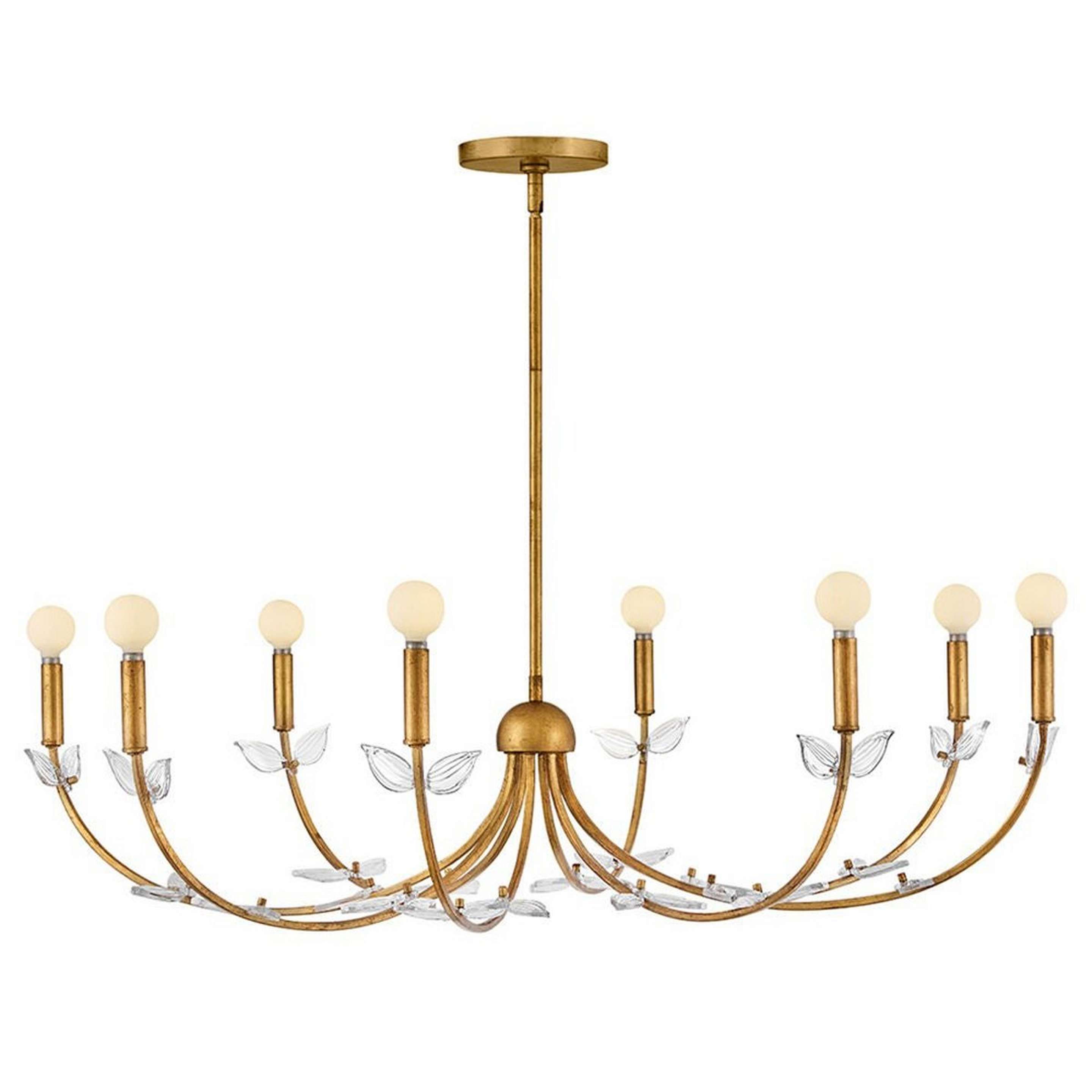 A Vasanta Chandelier - 8 Light with Distressed Brass / Art Glass color
