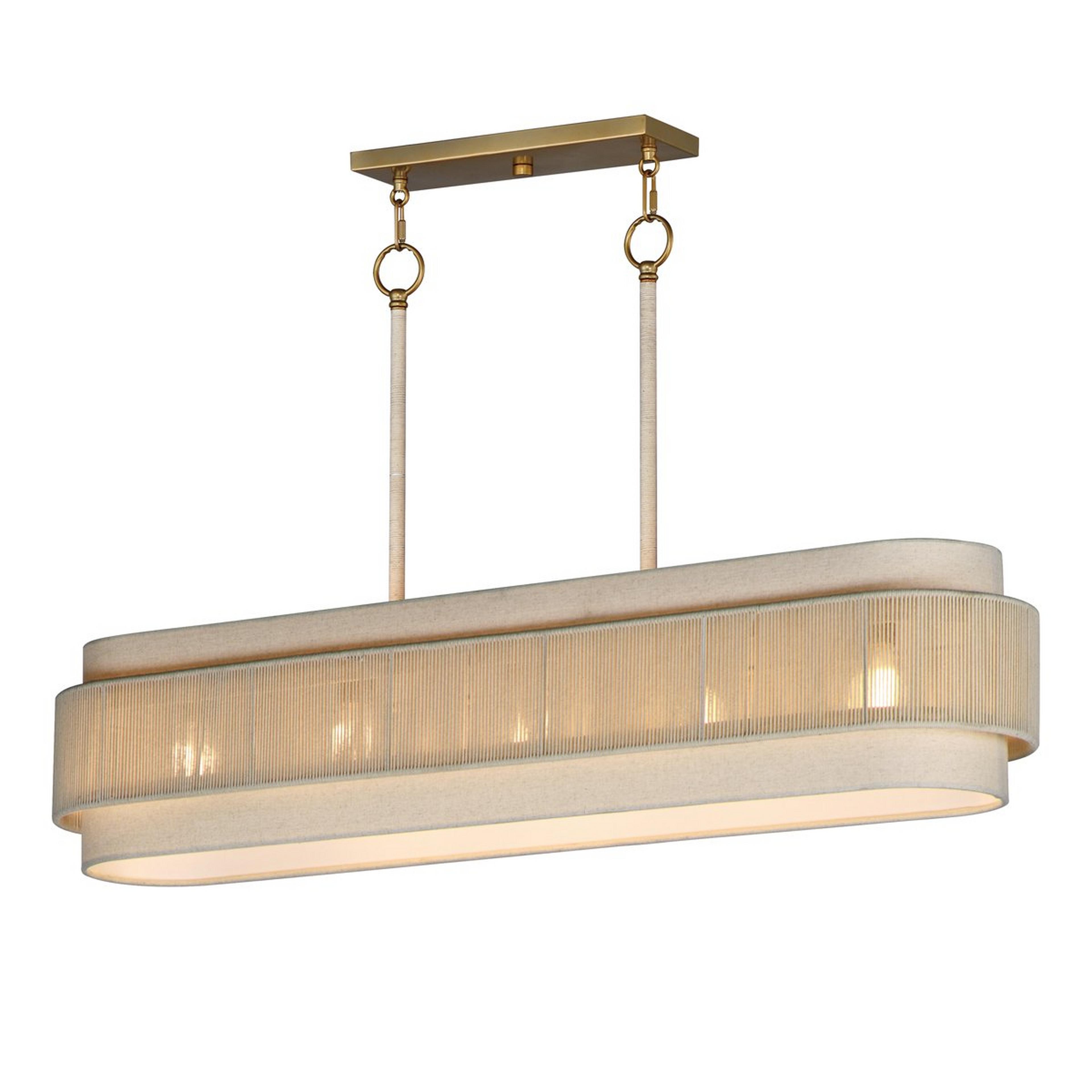 A Rodanthe Island Chandelier with Aged Brass / White Cotton color