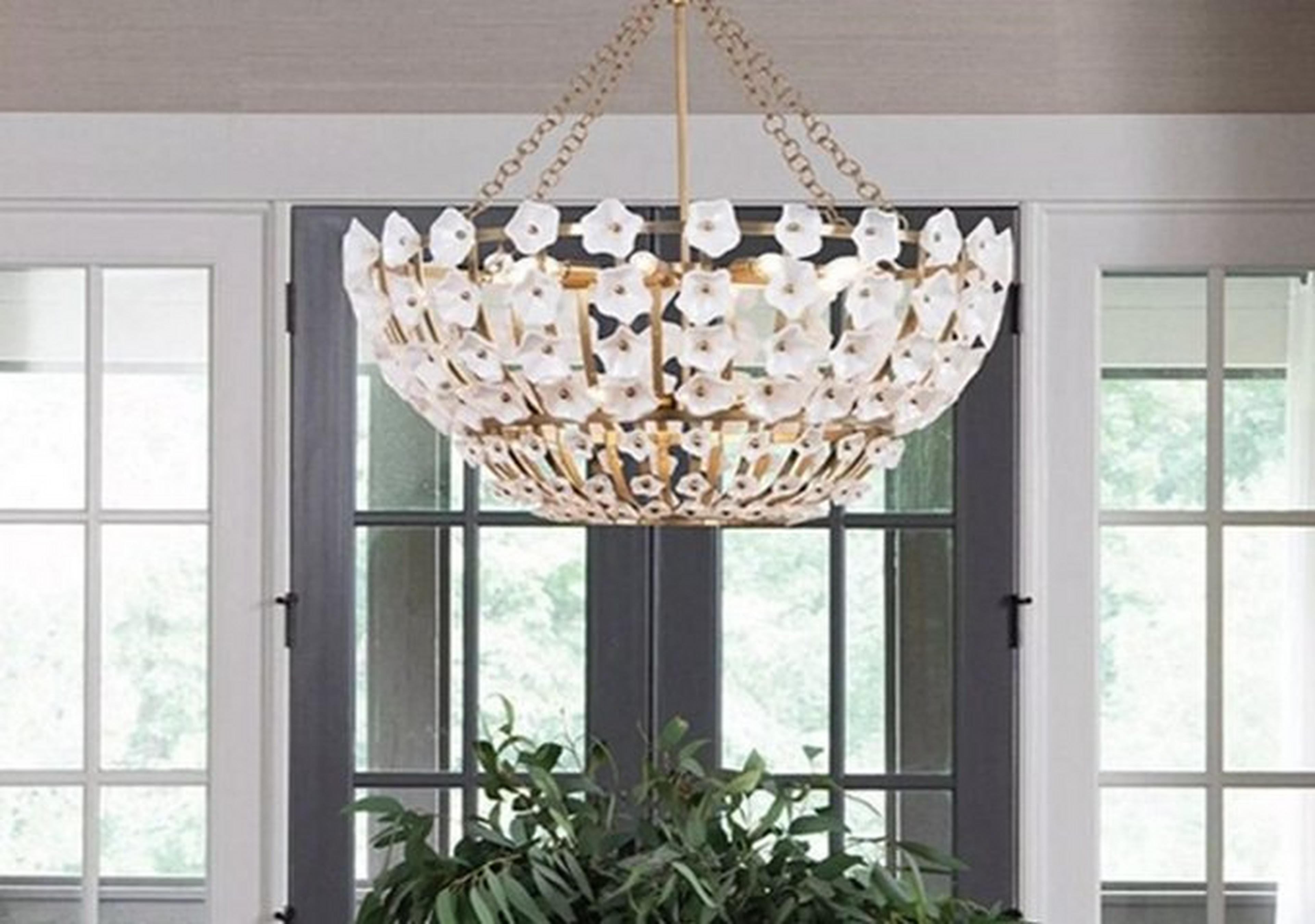 Textured Brass and Opal Glass Ravensong Chandelier