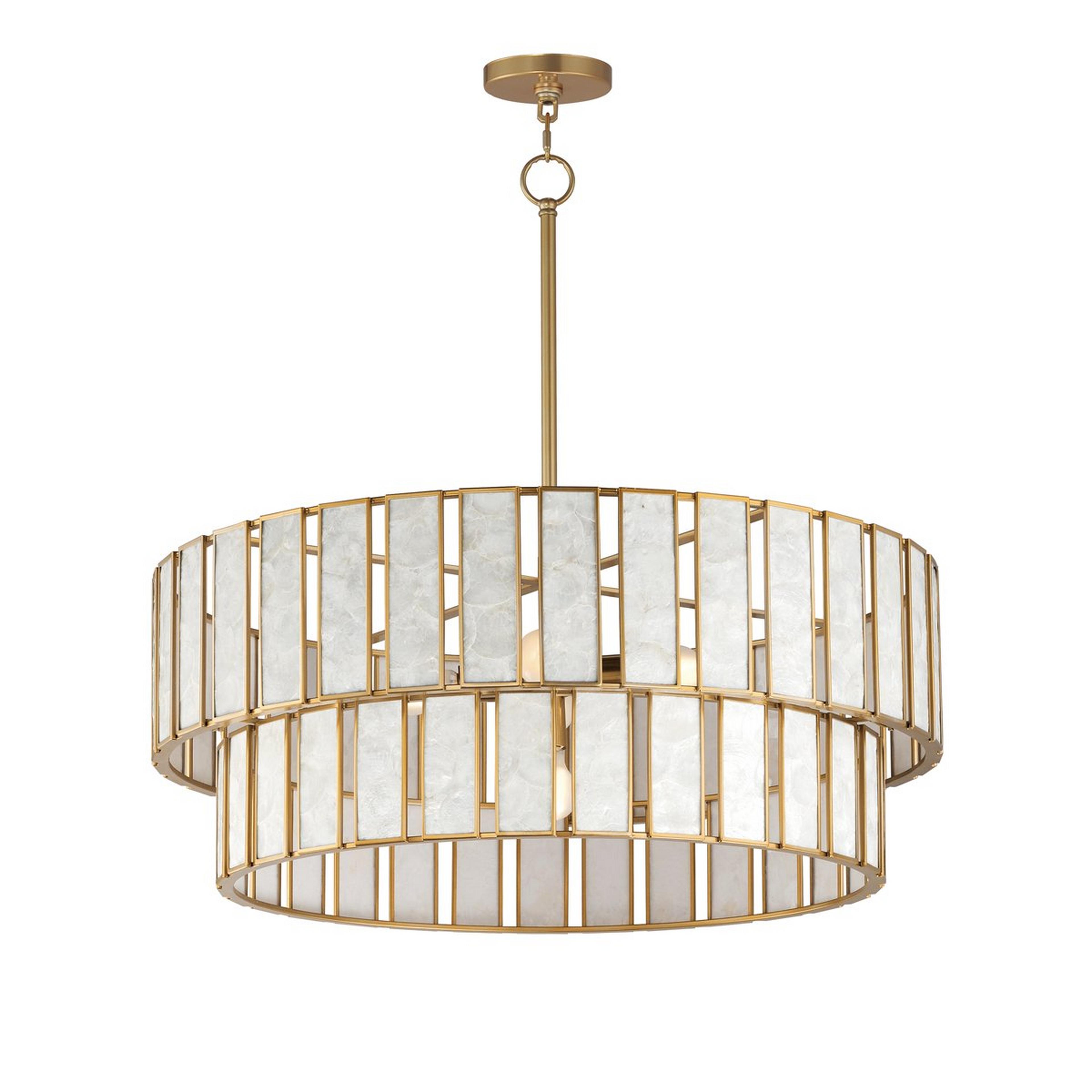 A Zoetrope Tiered Chandelier - 6 Light with Natural Brass / Capiz Shell color