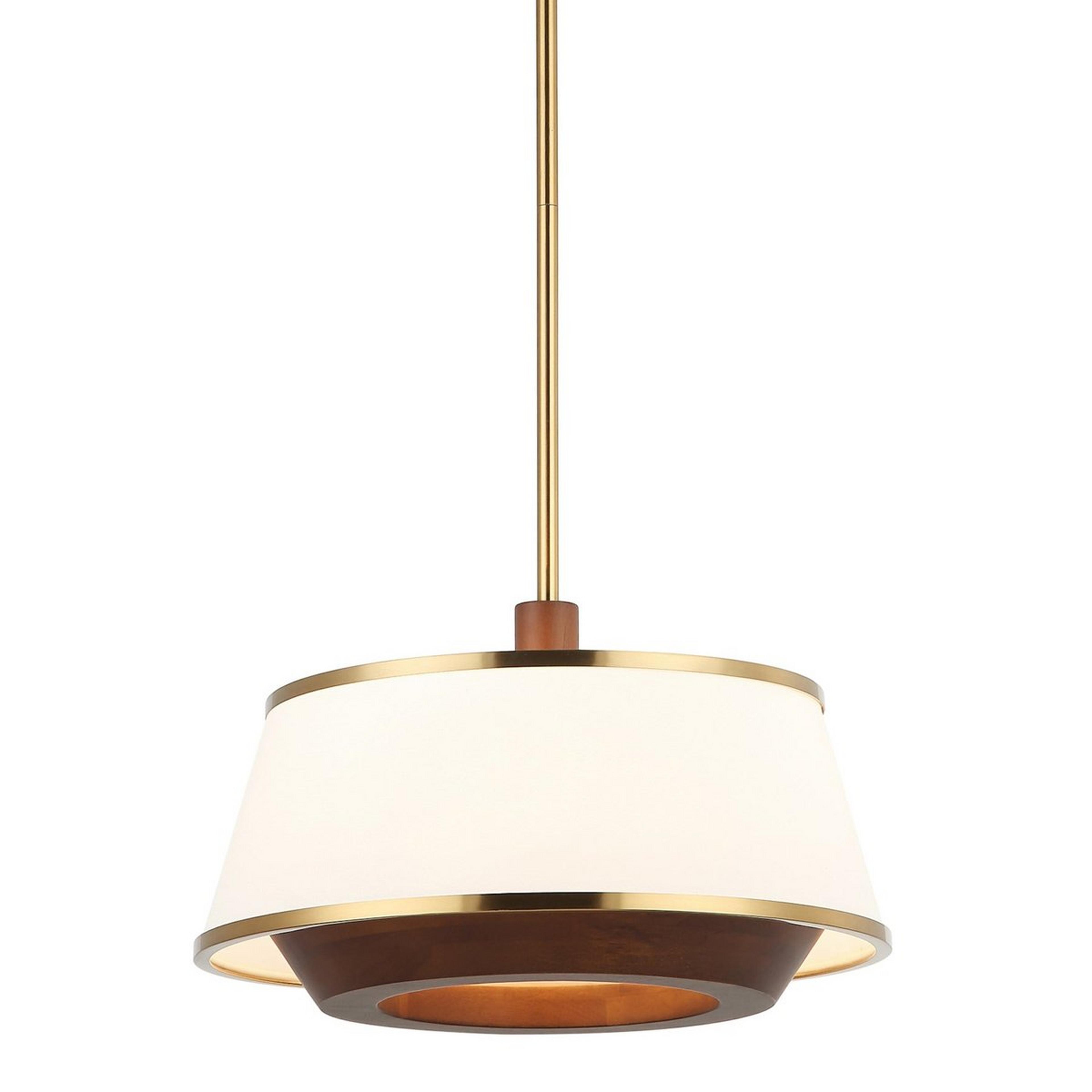 A Kalahari Convertible Chandelier - Small with Satin Brass / Off-White Linen / Walnut color
