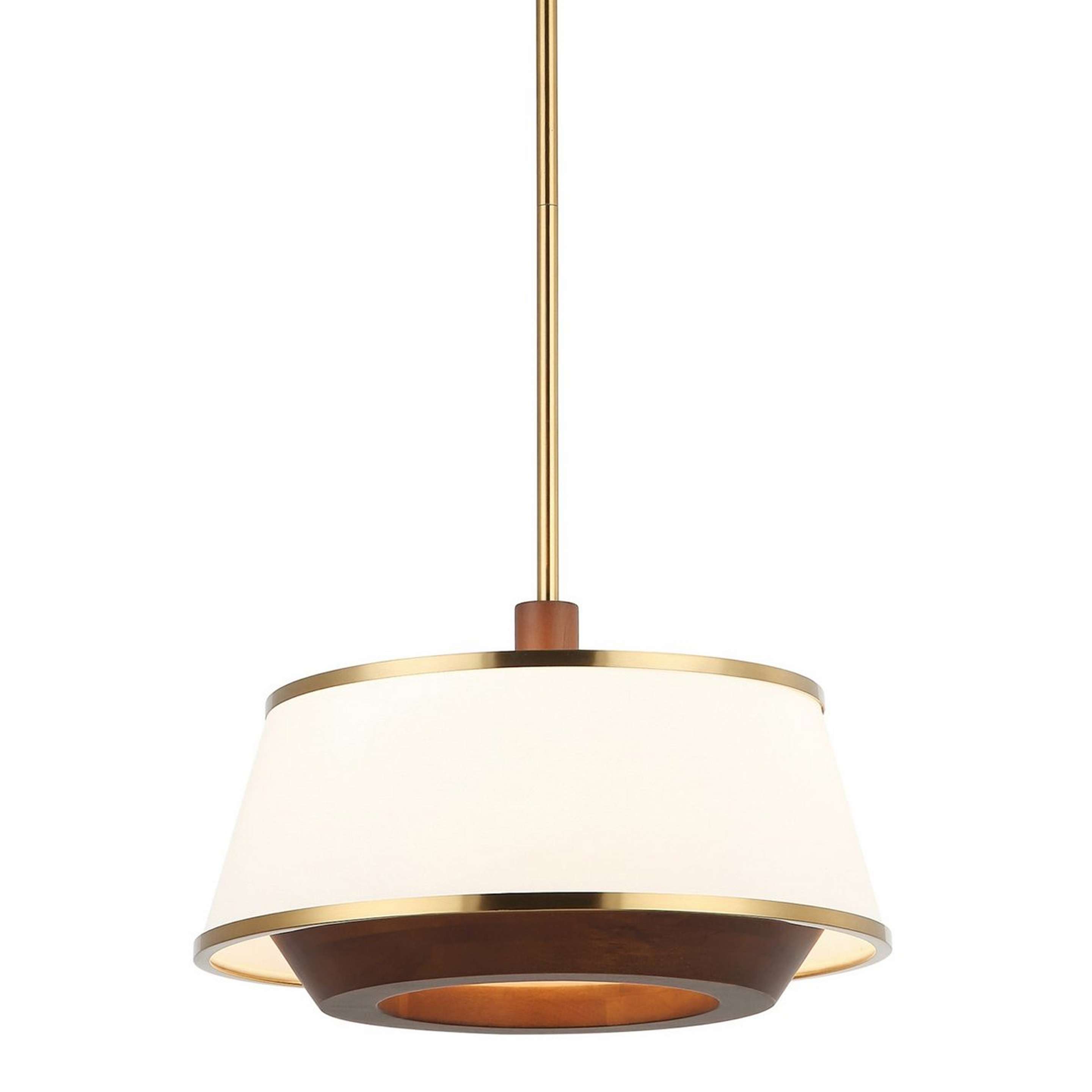 A Kalahari Convertible Chandelier - Small with Satin Brass / Off-White Linen / Walnut color