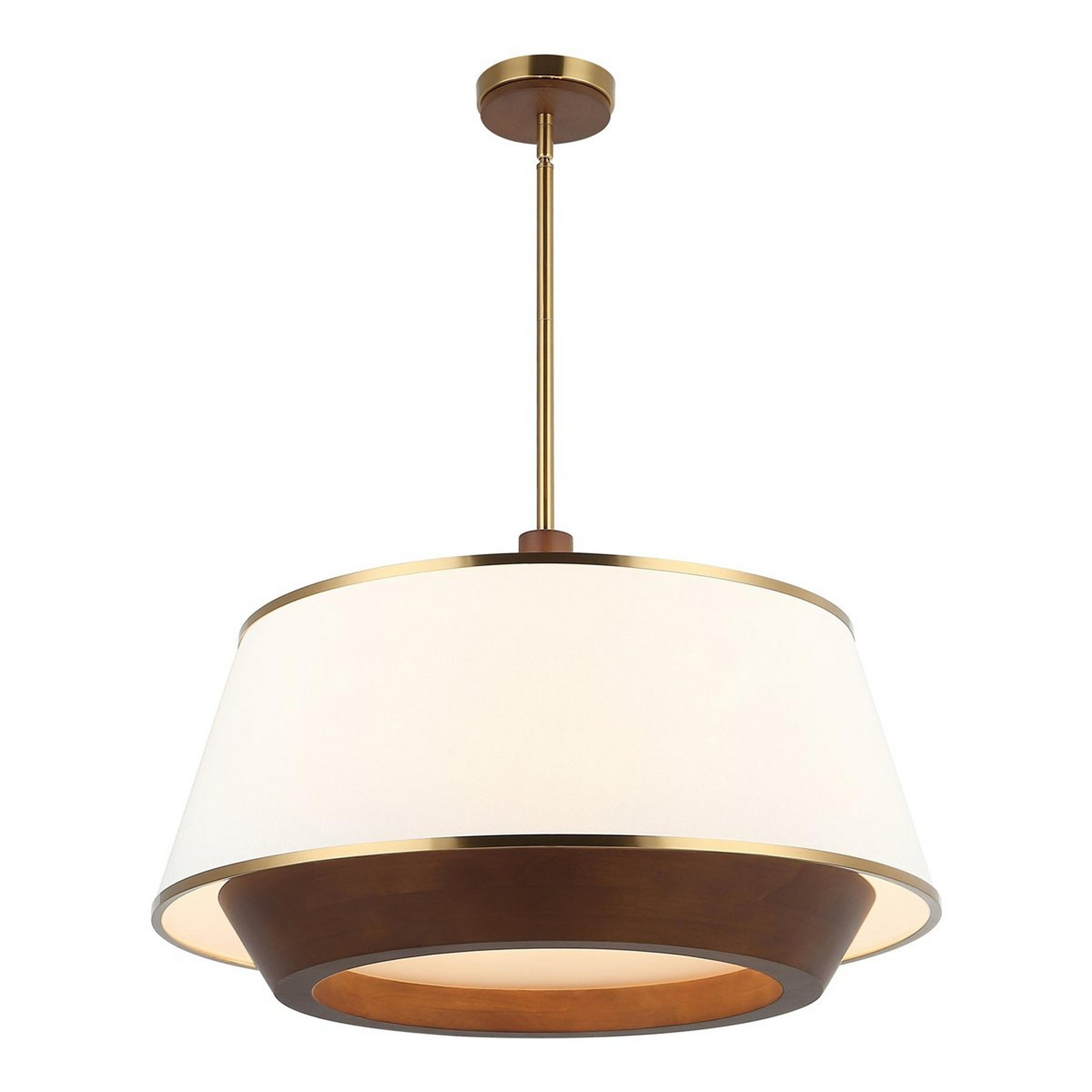 A Kalahari Convertible Chandelier - Large with Satin Brass / Off-White Linen / Walnut color