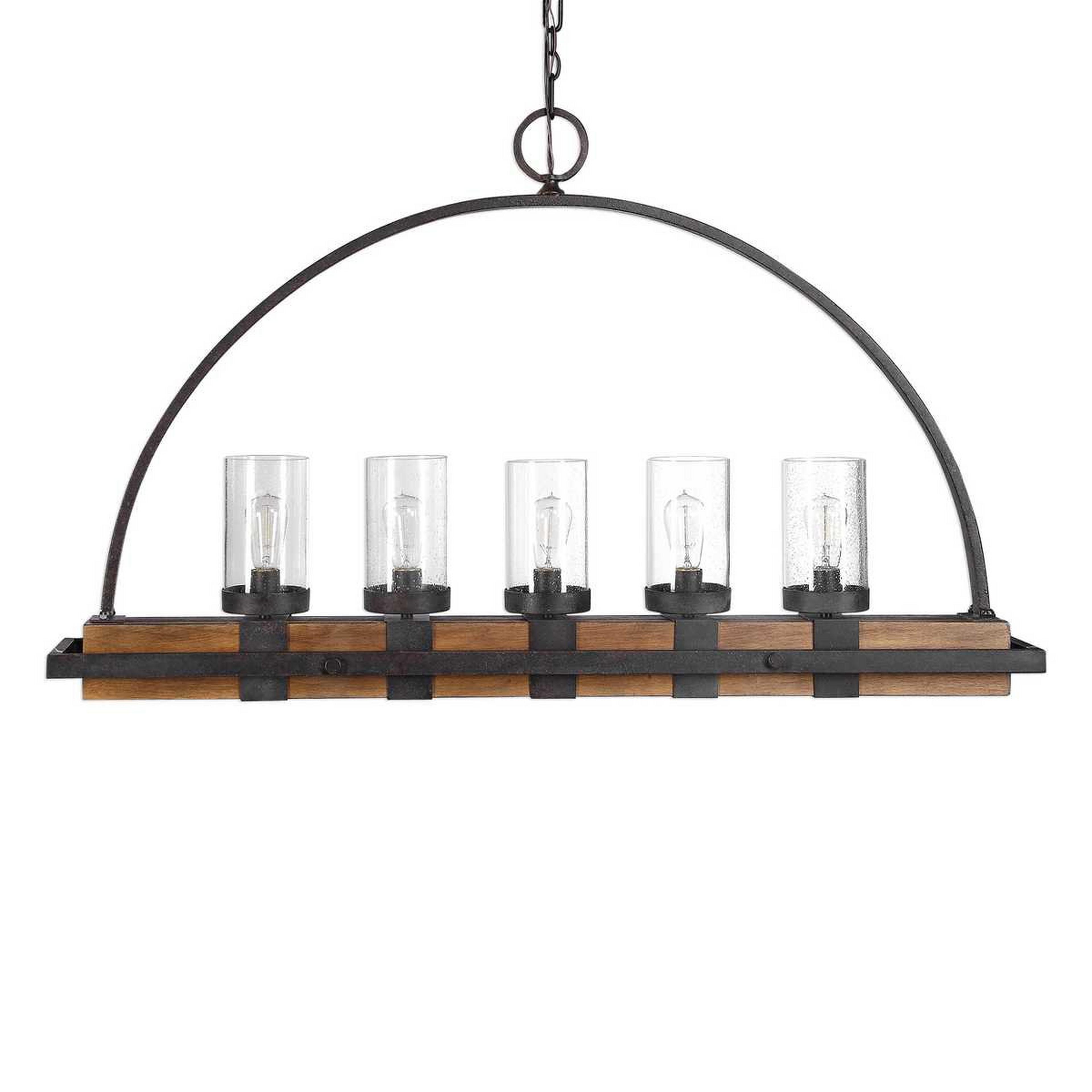 A Irvine Island Chandelier with Weathered Bronze / Wood color
