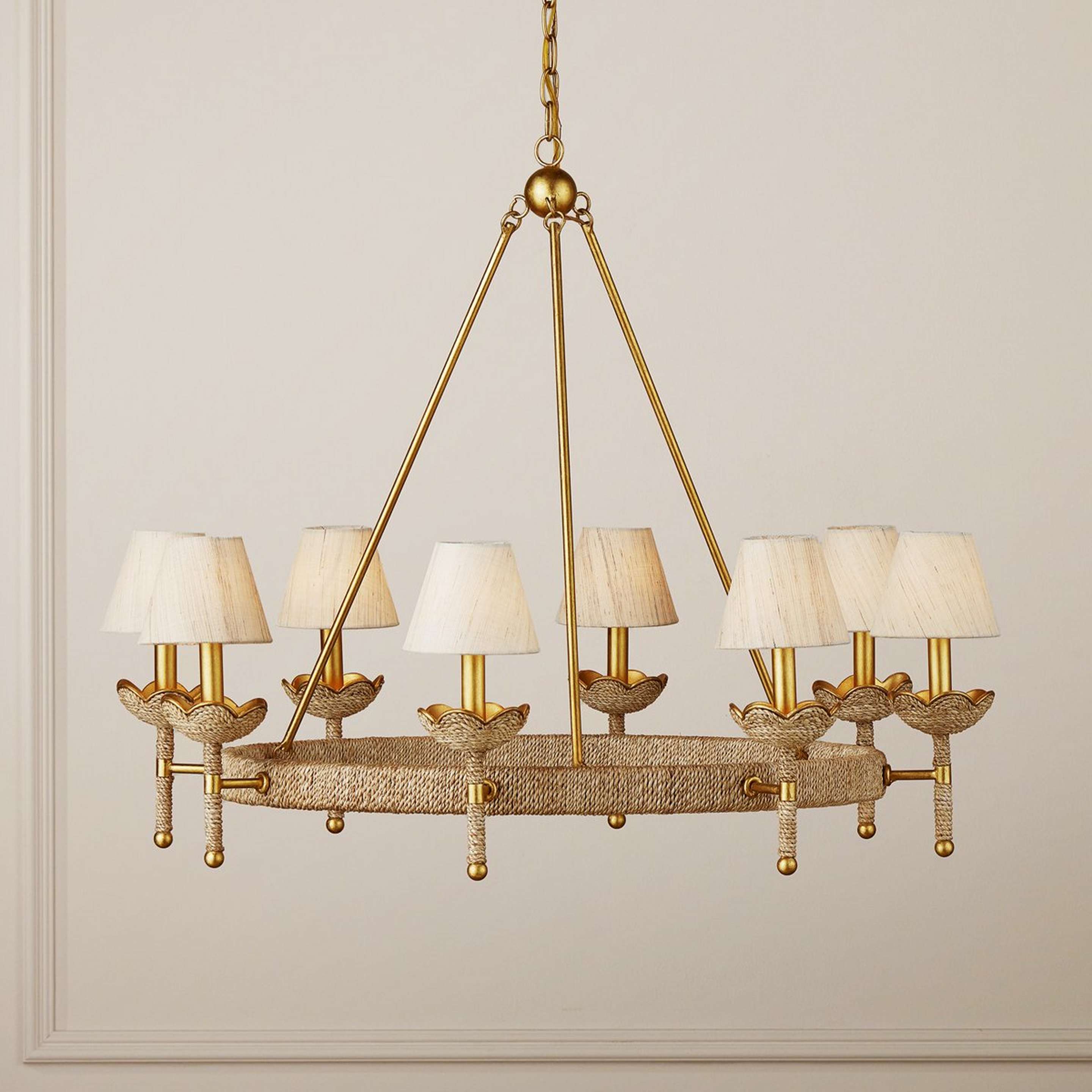 A Pham Chandelier with Gold Leaf / Natural Abaca Rope color