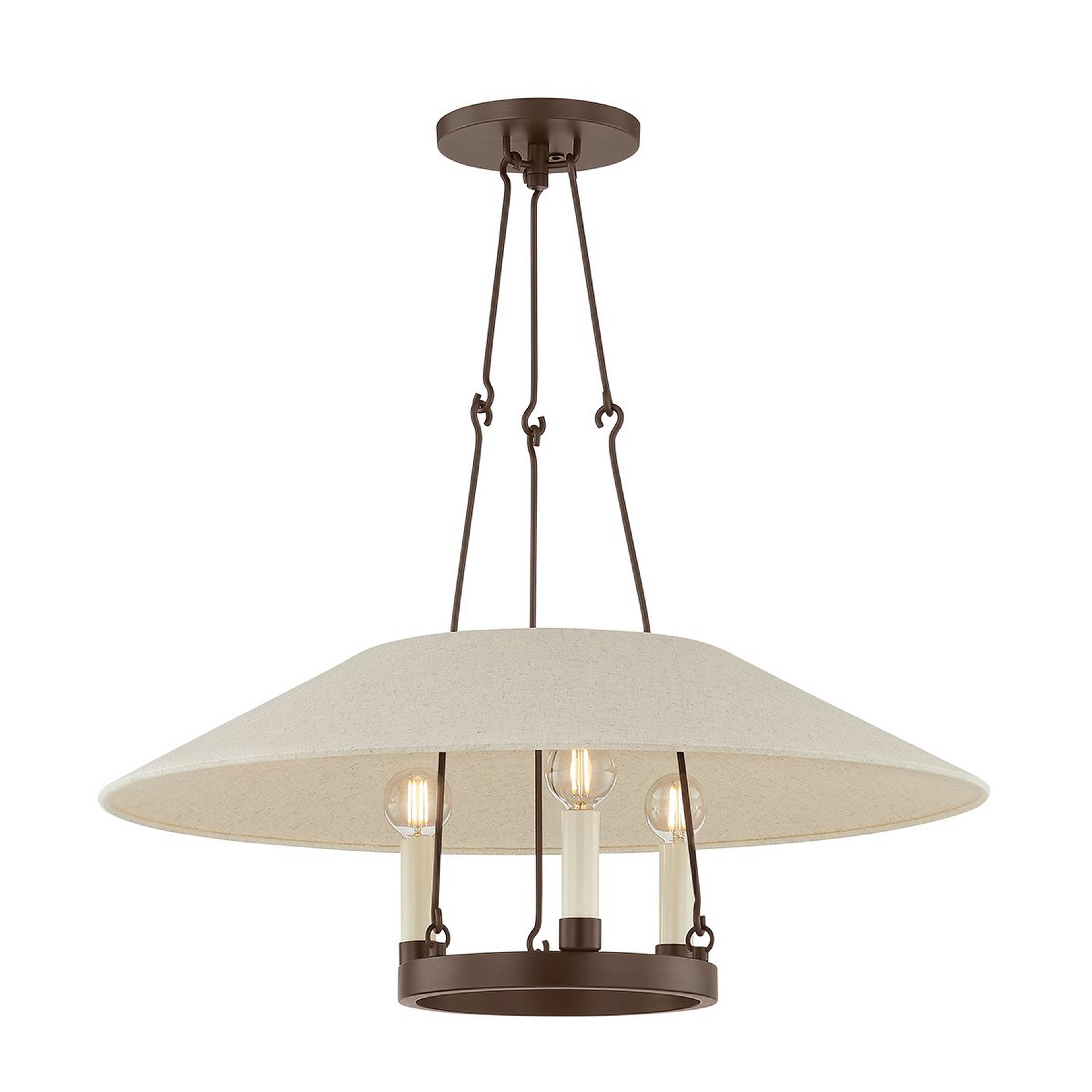 A Hector Chandelier - 3 Light with Bronze / Natural Linen / Cream color